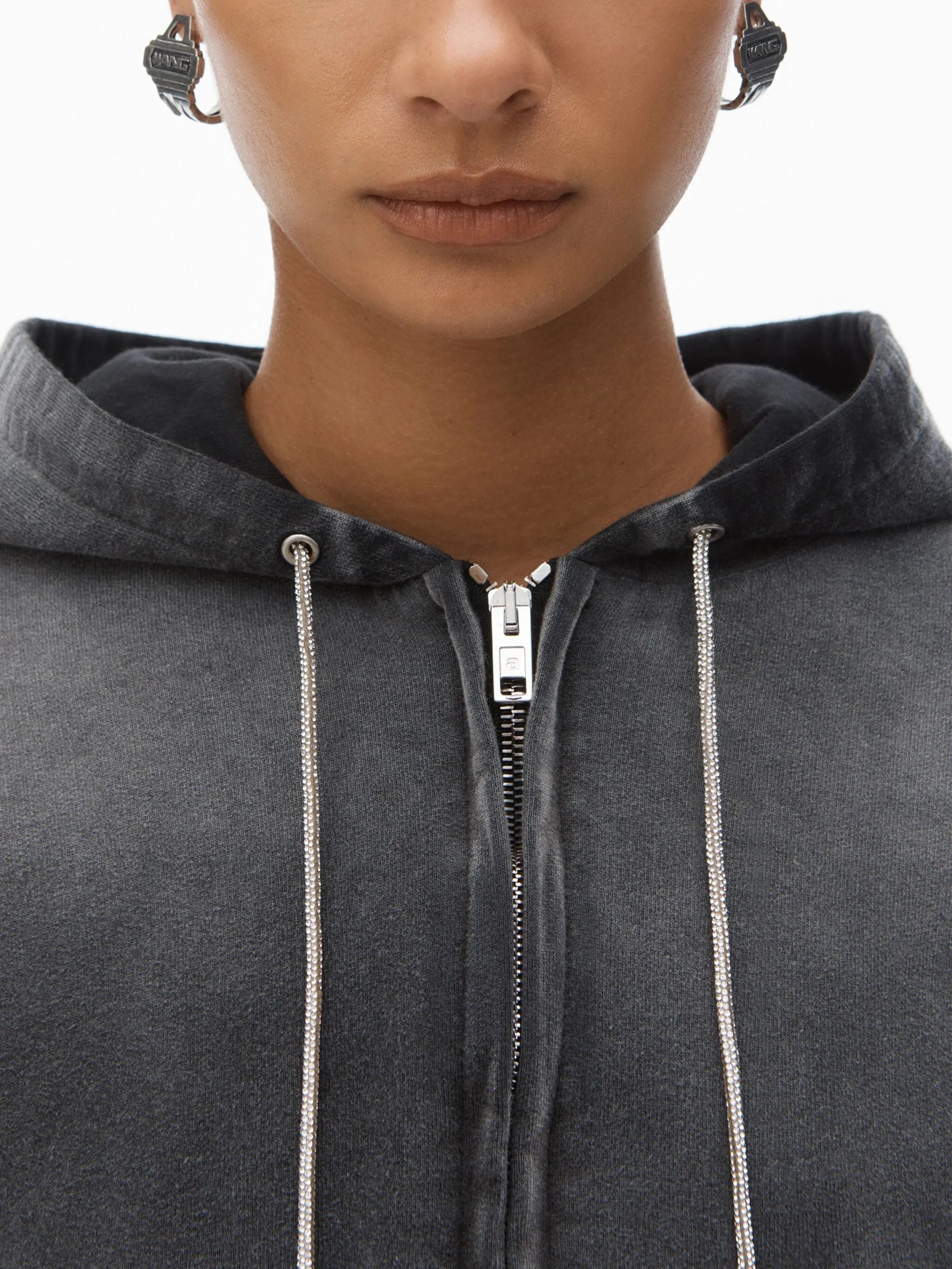 rhinestone washed effect hoodie