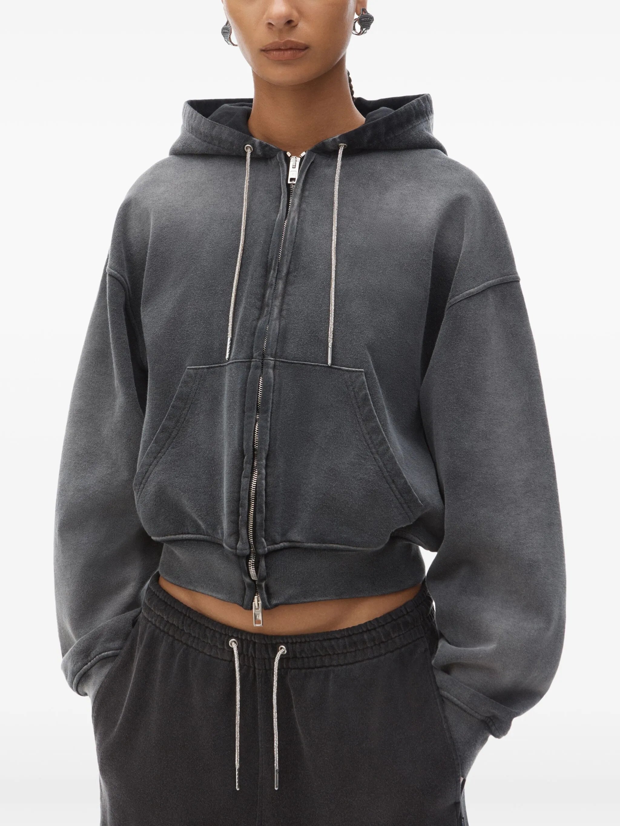 rhinestone washed effect hoodie
