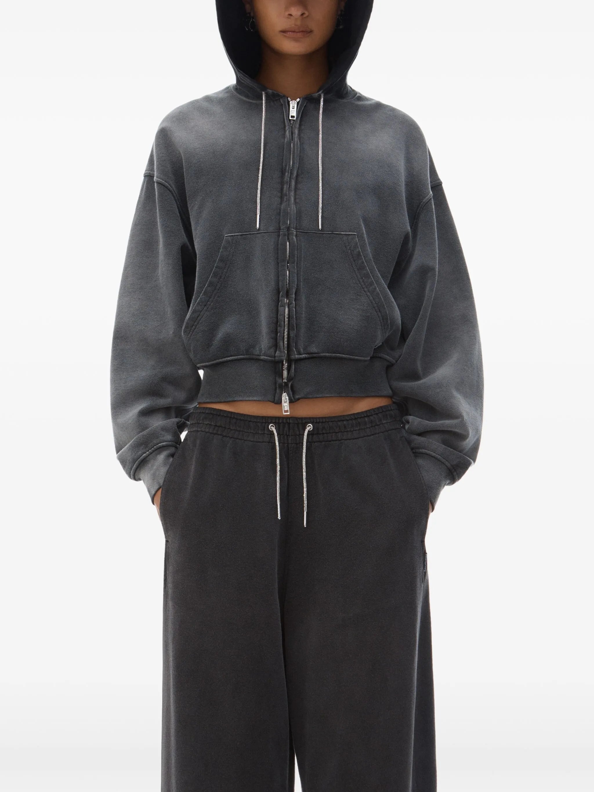 rhinestone washed effect hoodie
