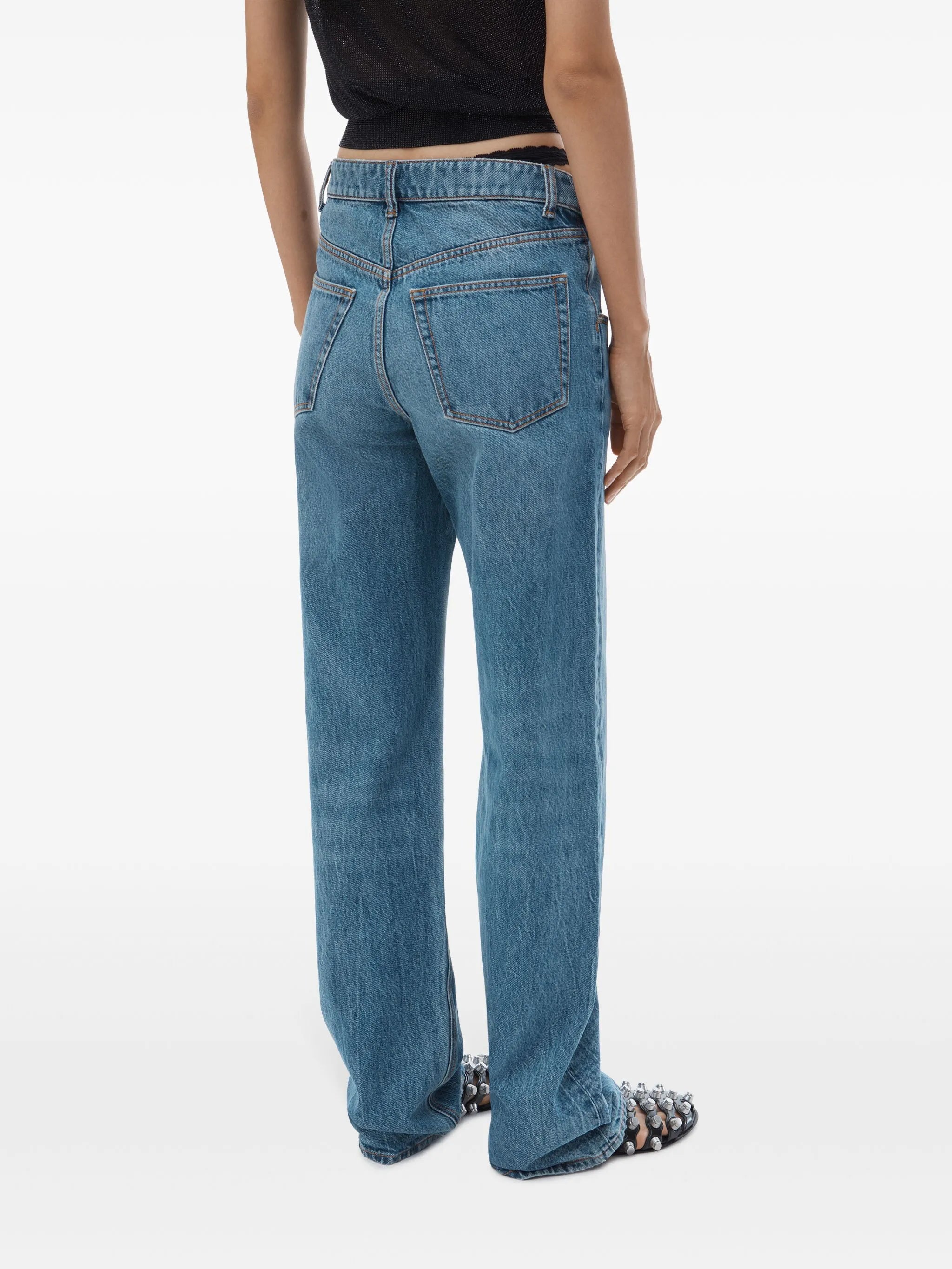 asymmetrical waistband lace jeans
