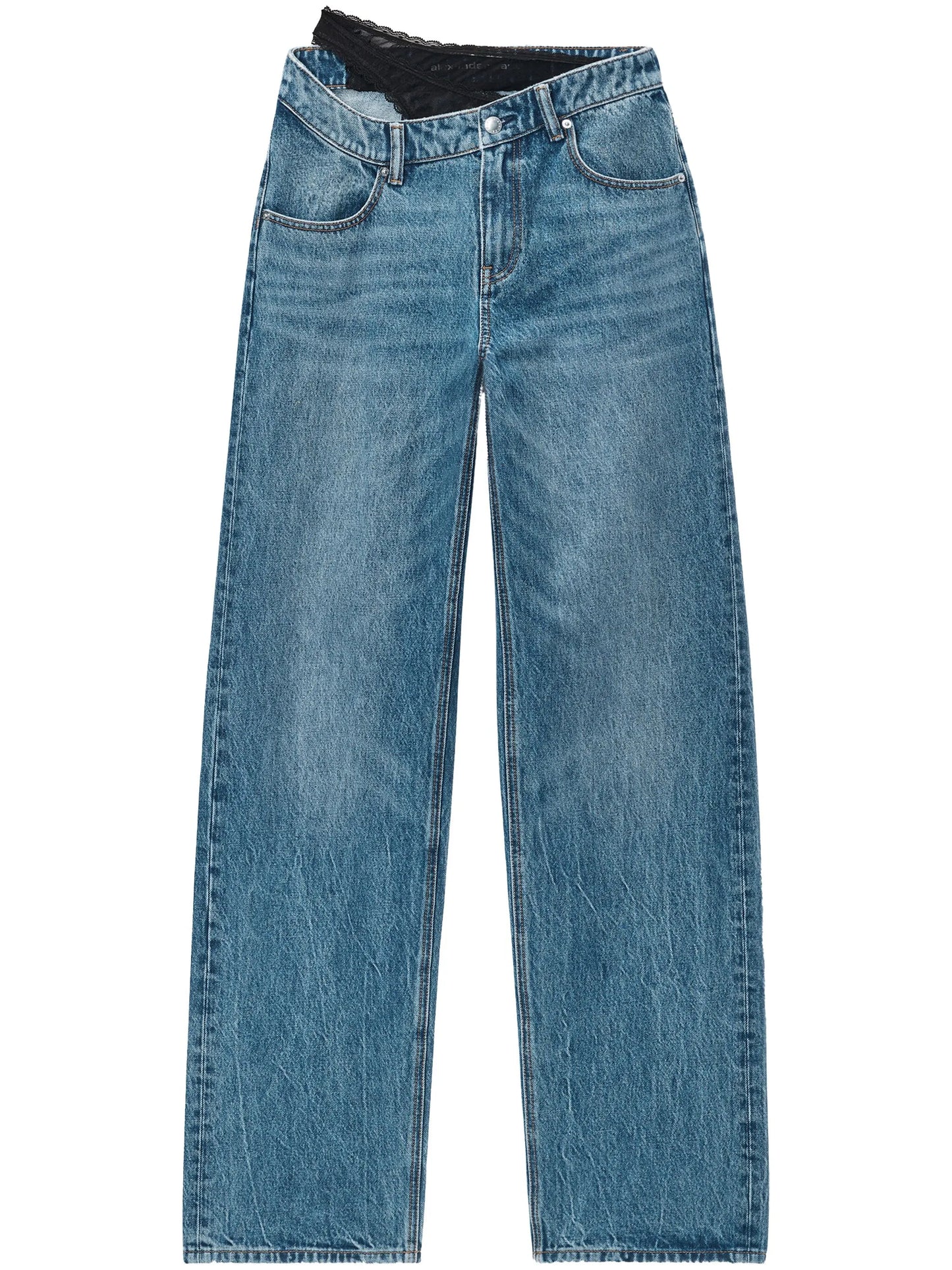 asymmetrical waistband lace jeans