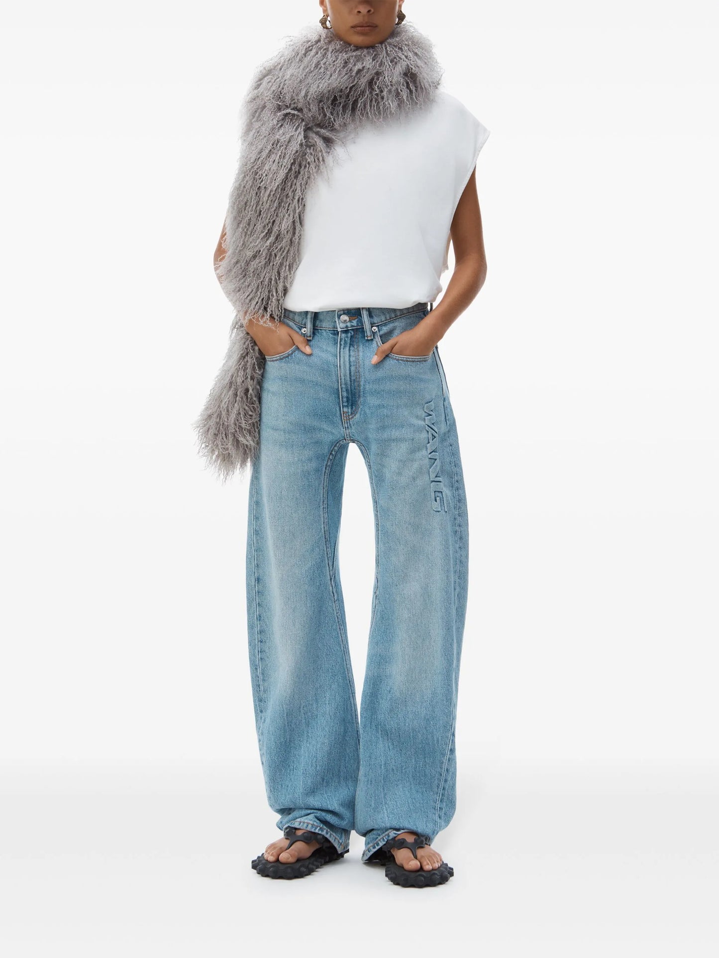 logo-embossed jeans