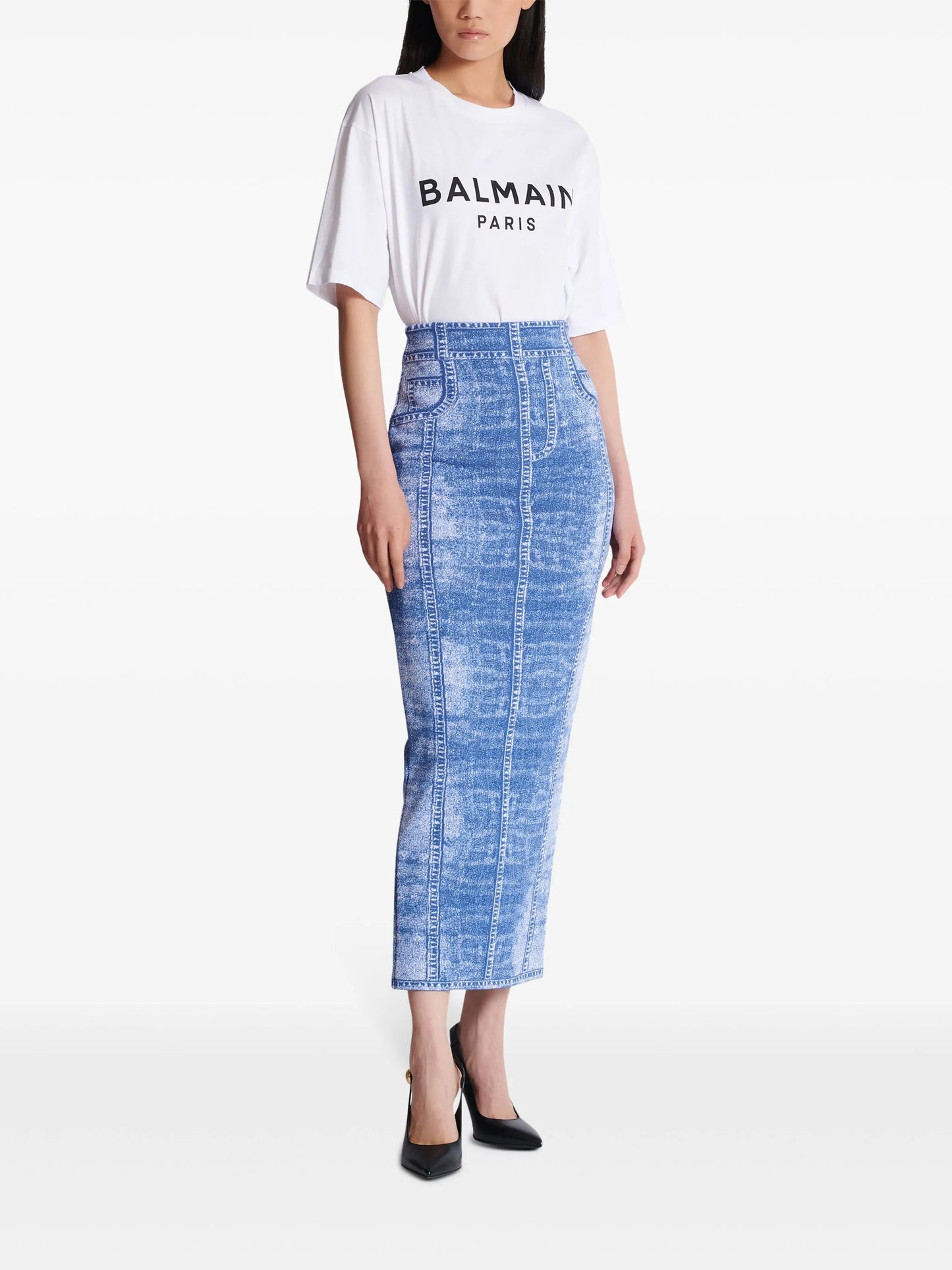 denim midi skirt