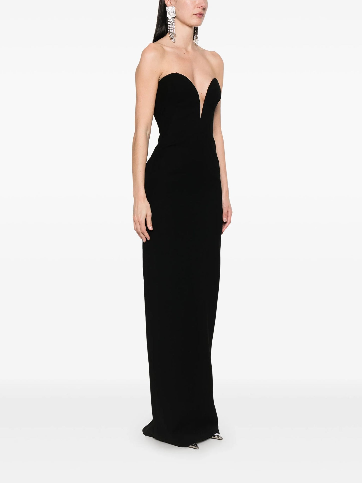strapless crepe midi dress