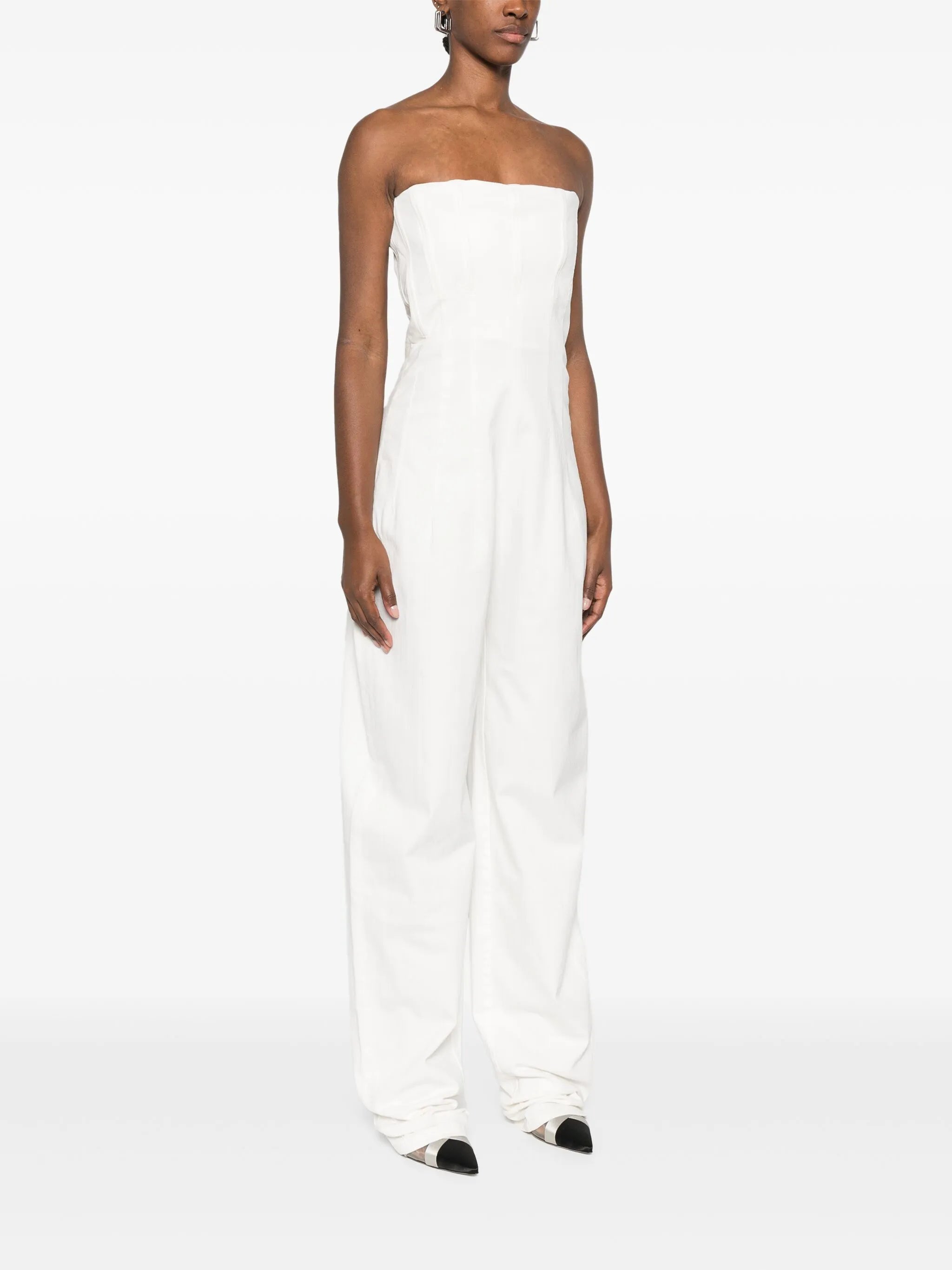 strapless denim jumpsuit