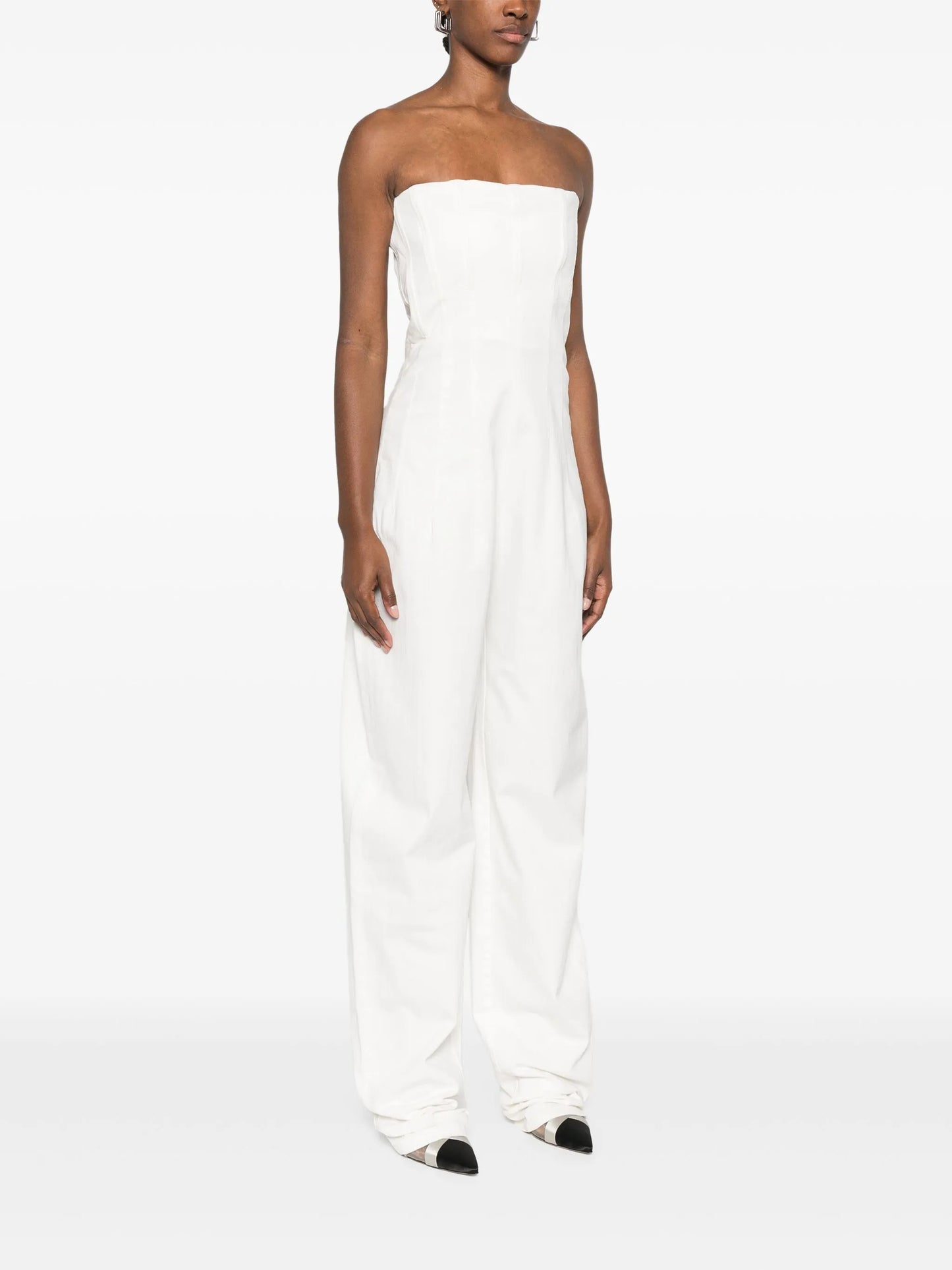 strapless denim jumpsuit