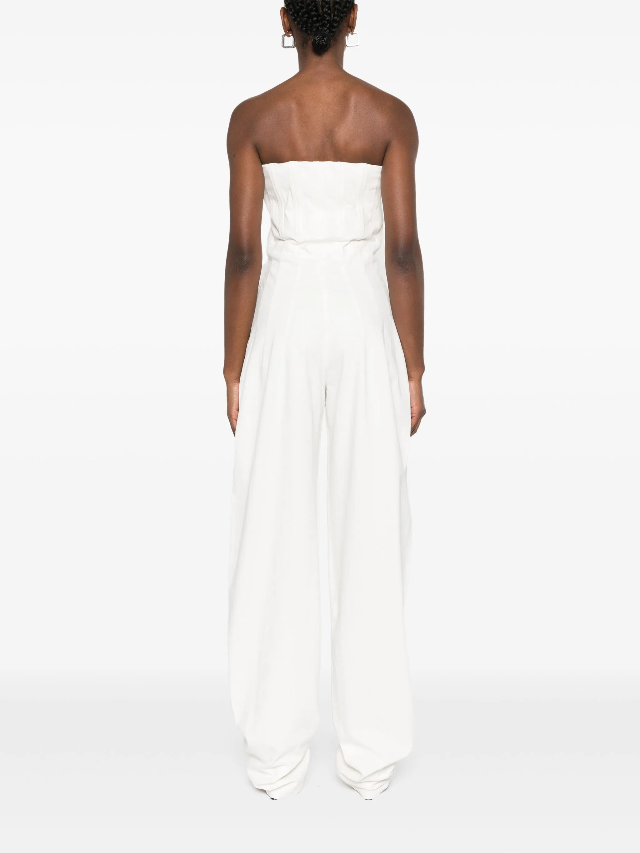 strapless denim jumpsuit