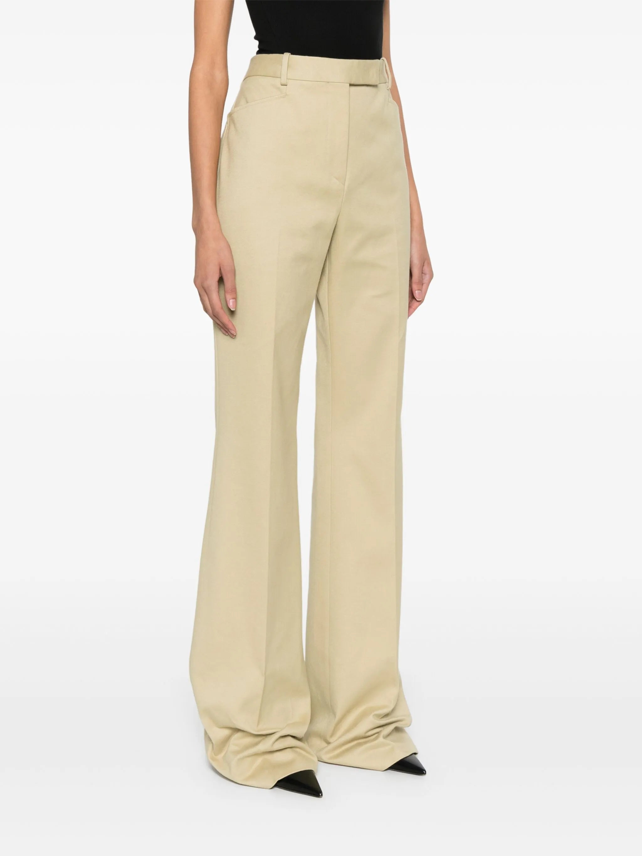 pressed-crease cotton trousers