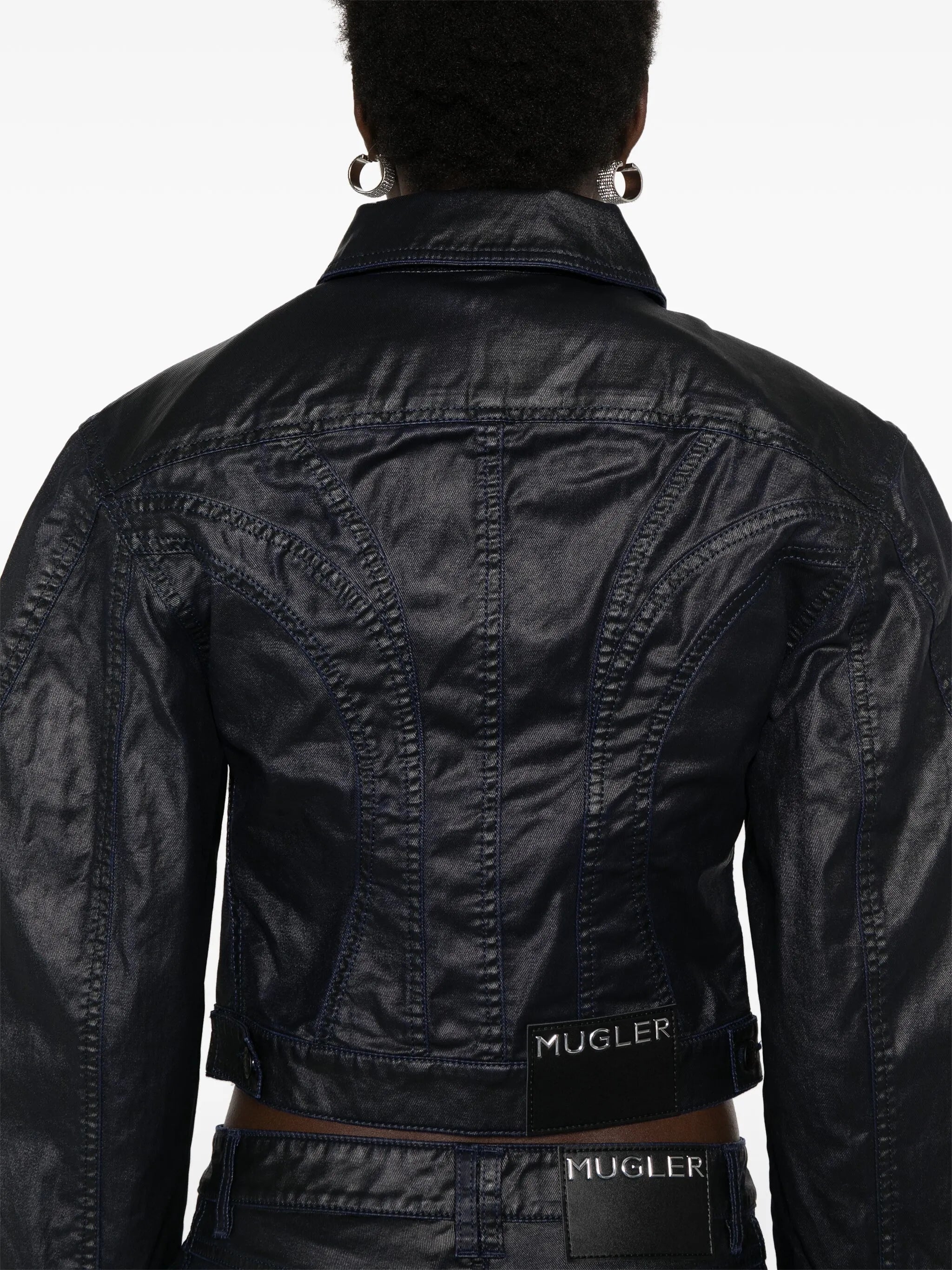 wax-effect denim jacket
