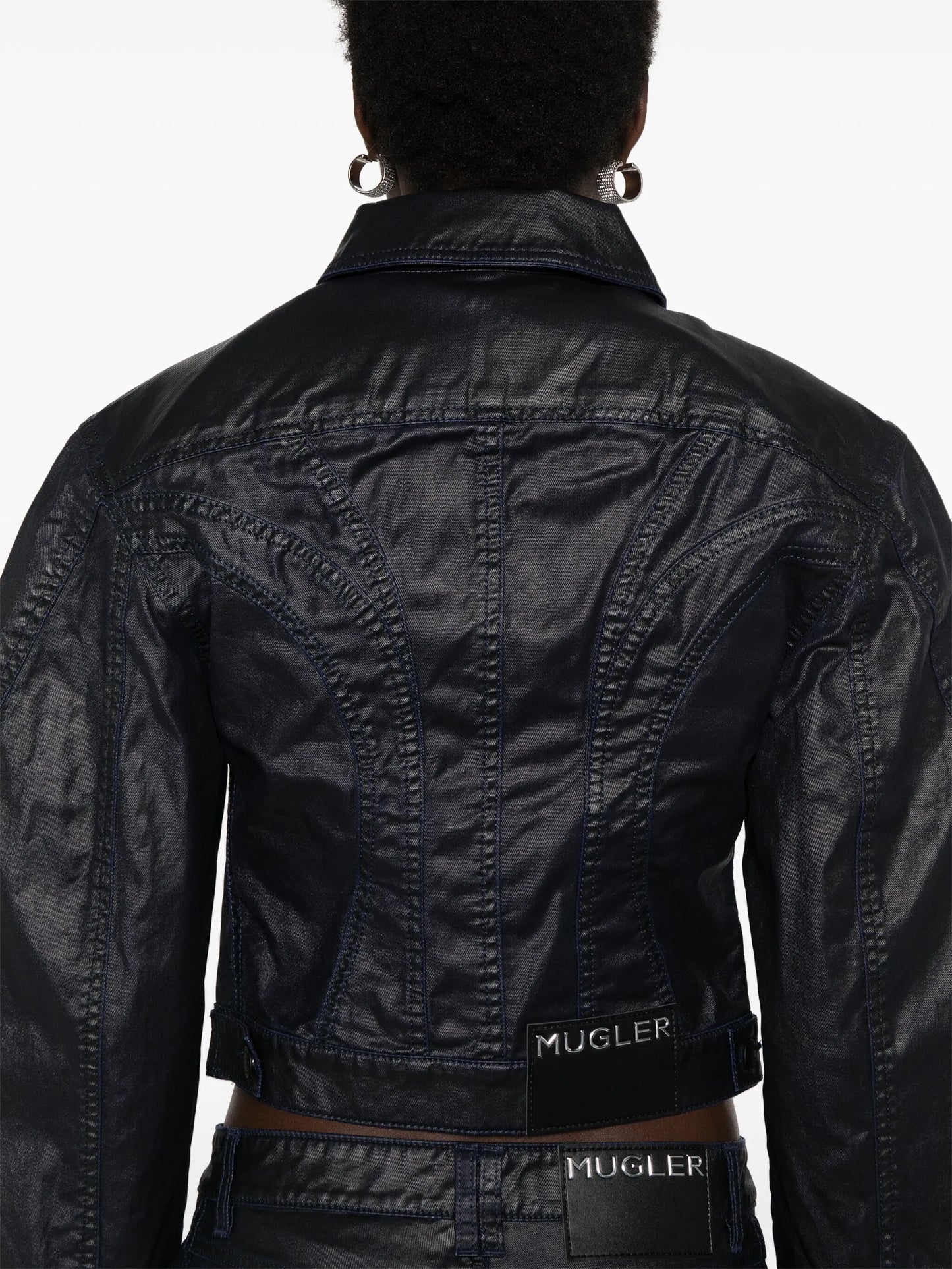 wax-effect denim jacket