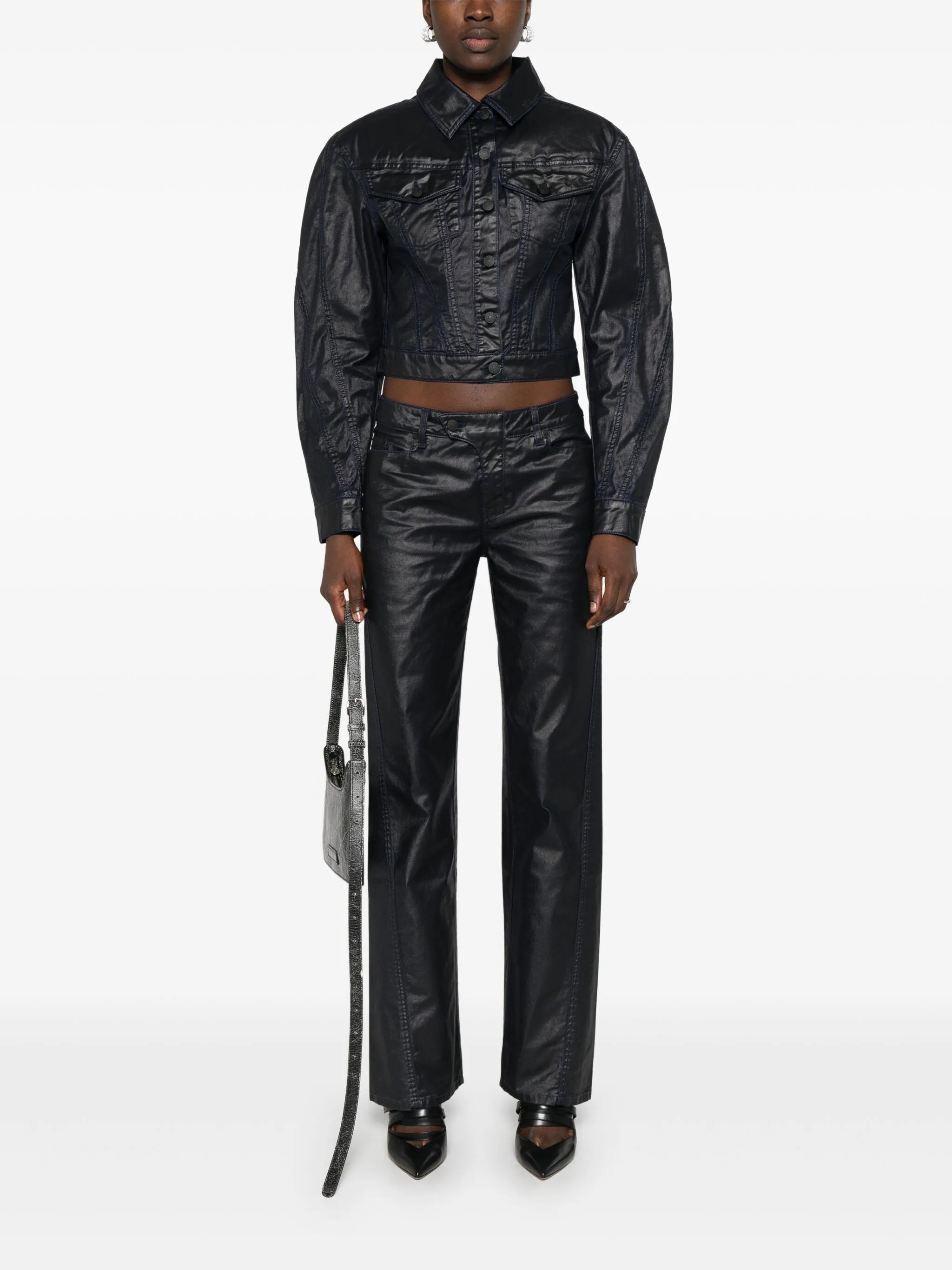 wax-effect denim jacket