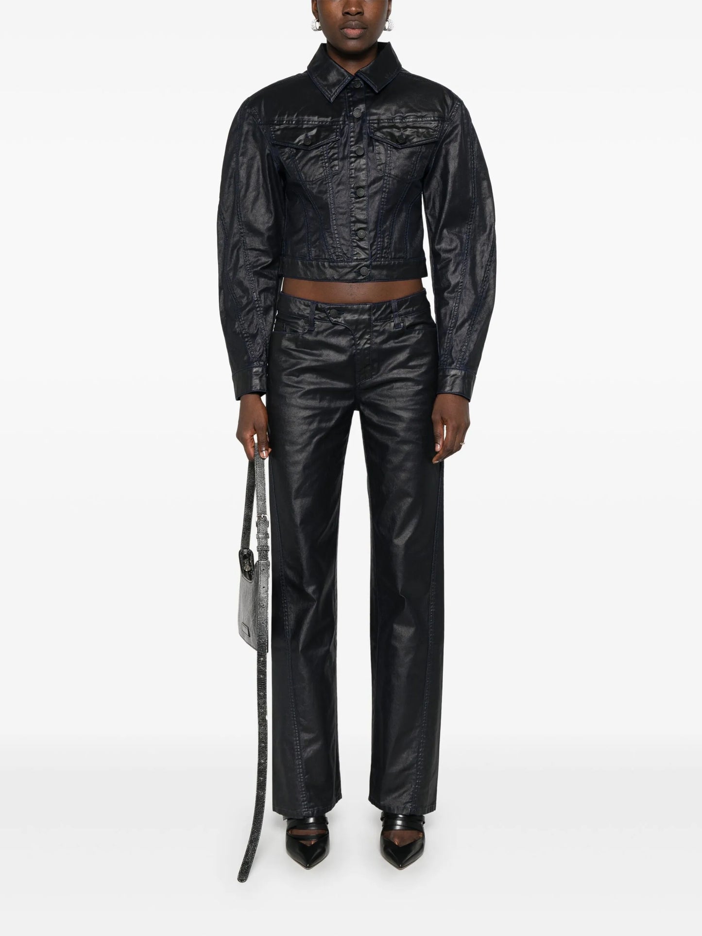 wax-effect denim jacket