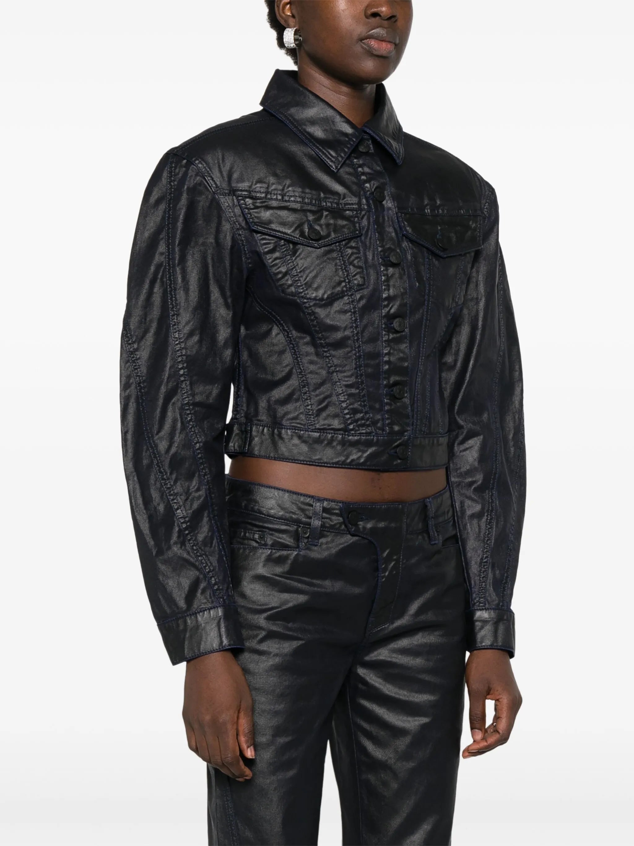 wax-effect denim jacket