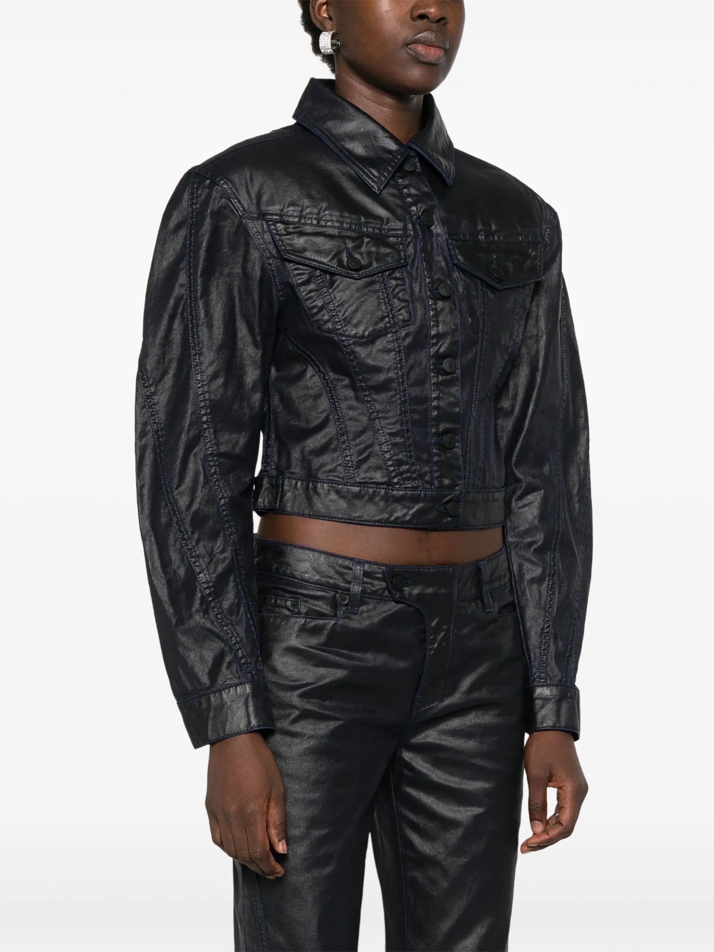 wax-effect denim jacket