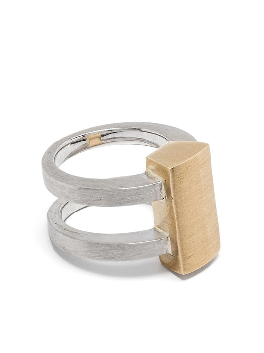 9K yellow gold and recycled silver Vault Shield ring