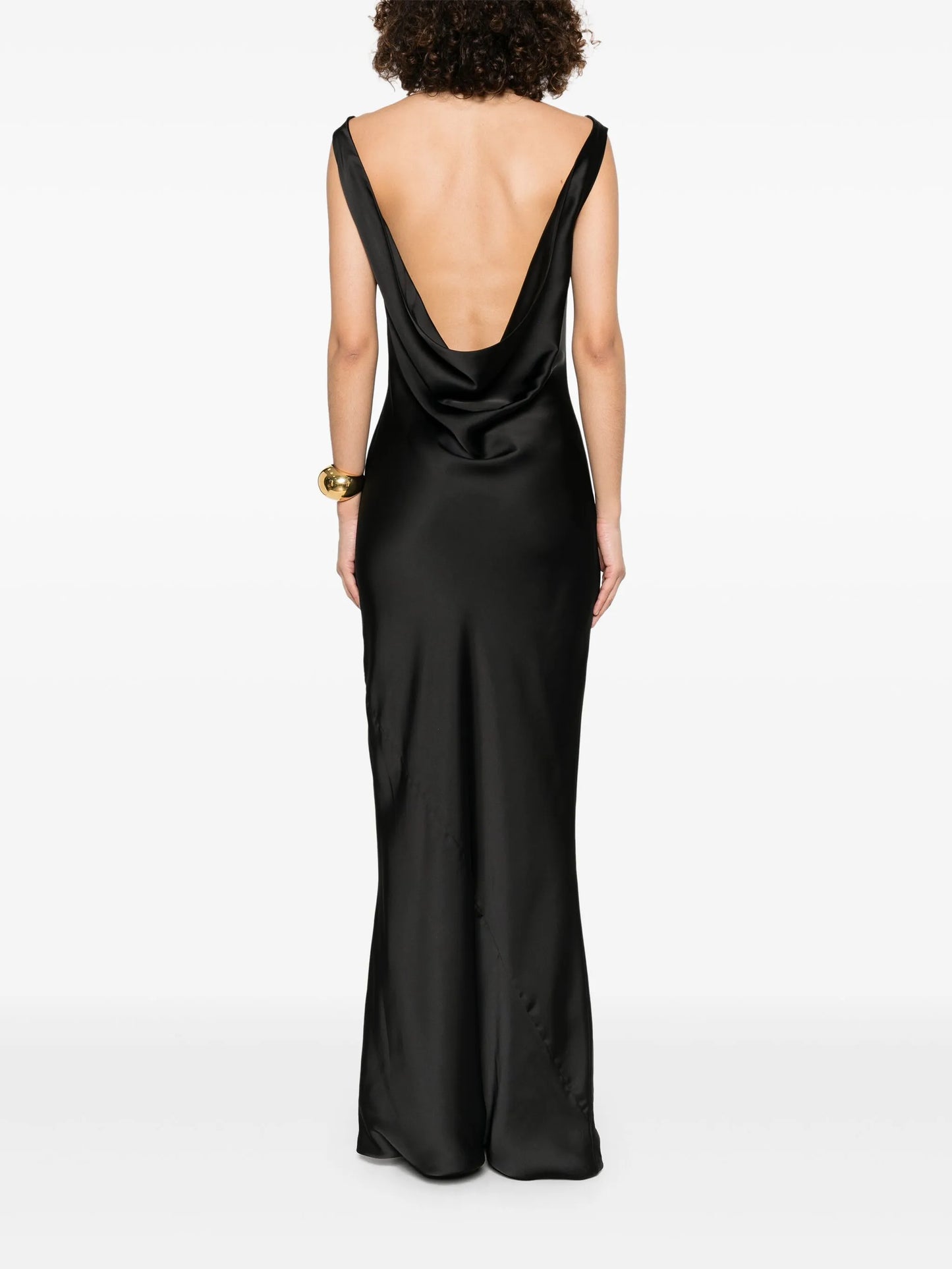 draped sleeveless gown