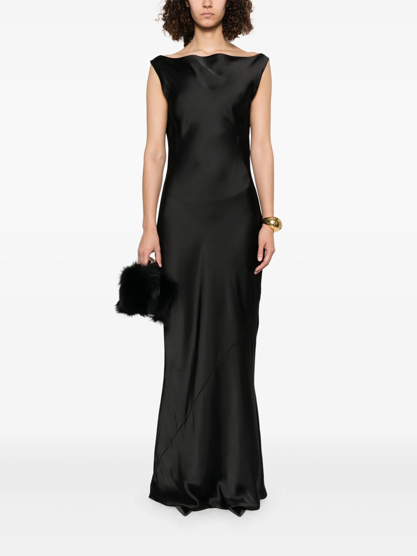 draped sleeveless gown