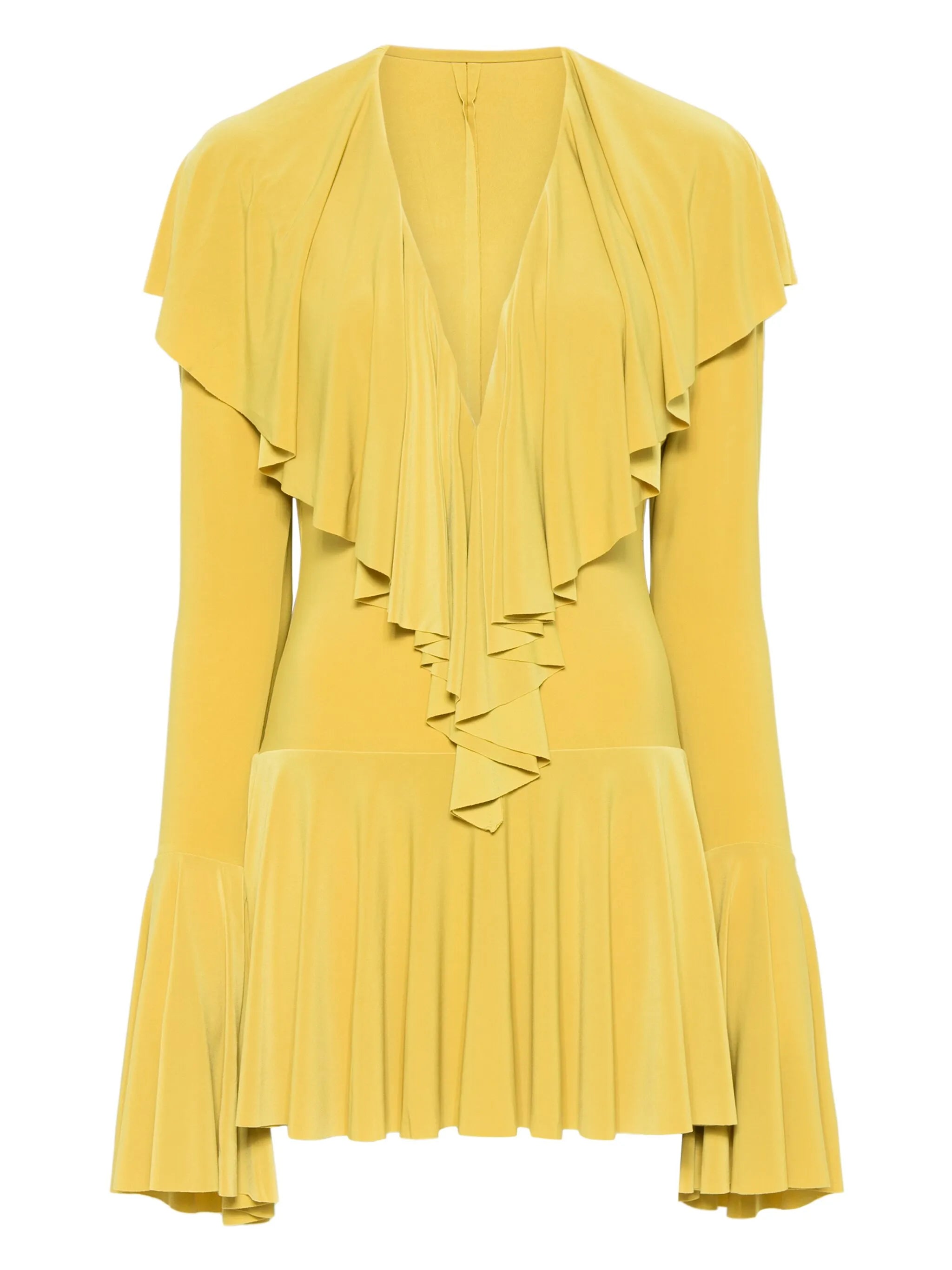 long-sleeve deep V-neck mini dress