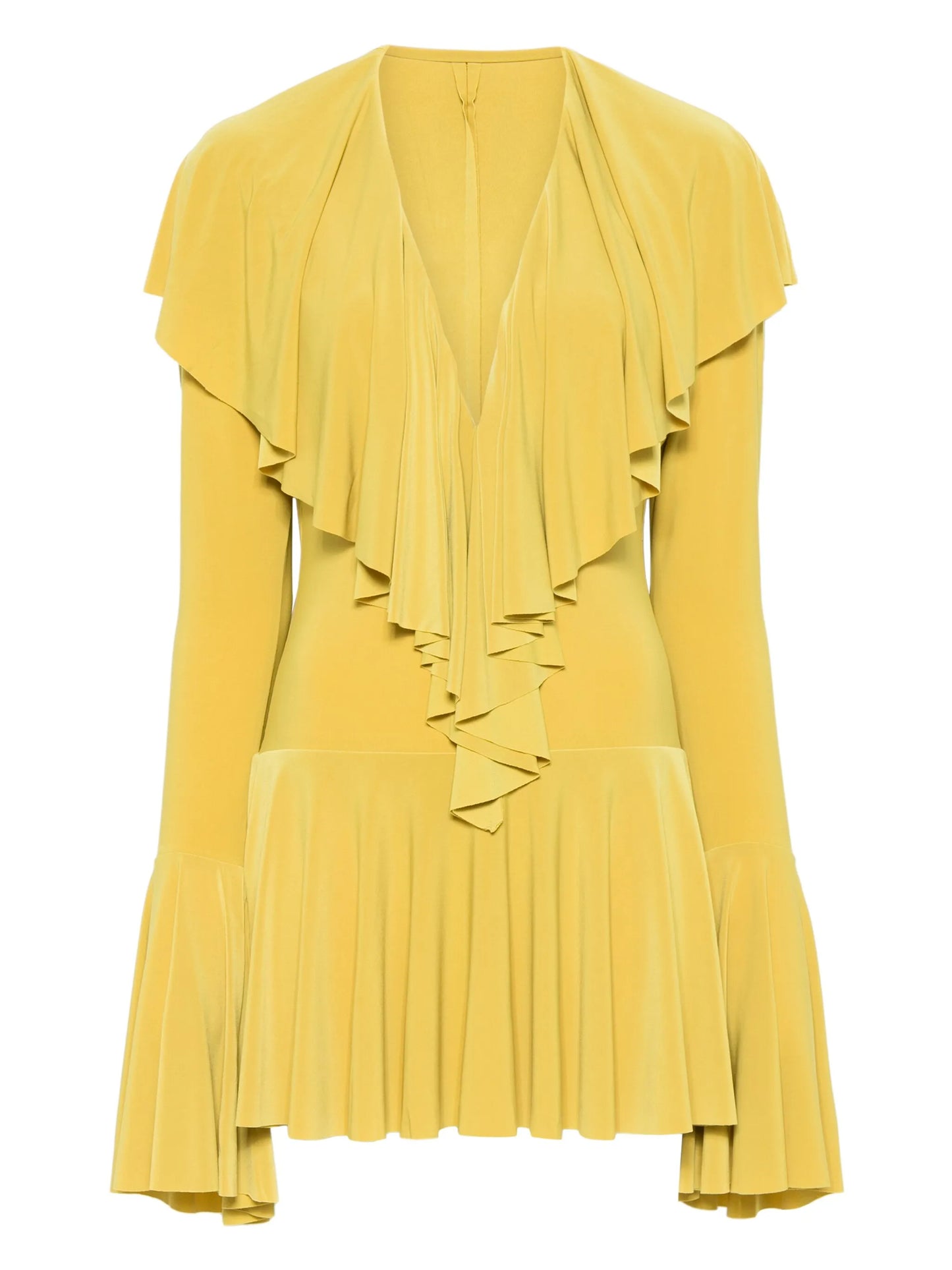 long-sleeve deep V-neck mini dress