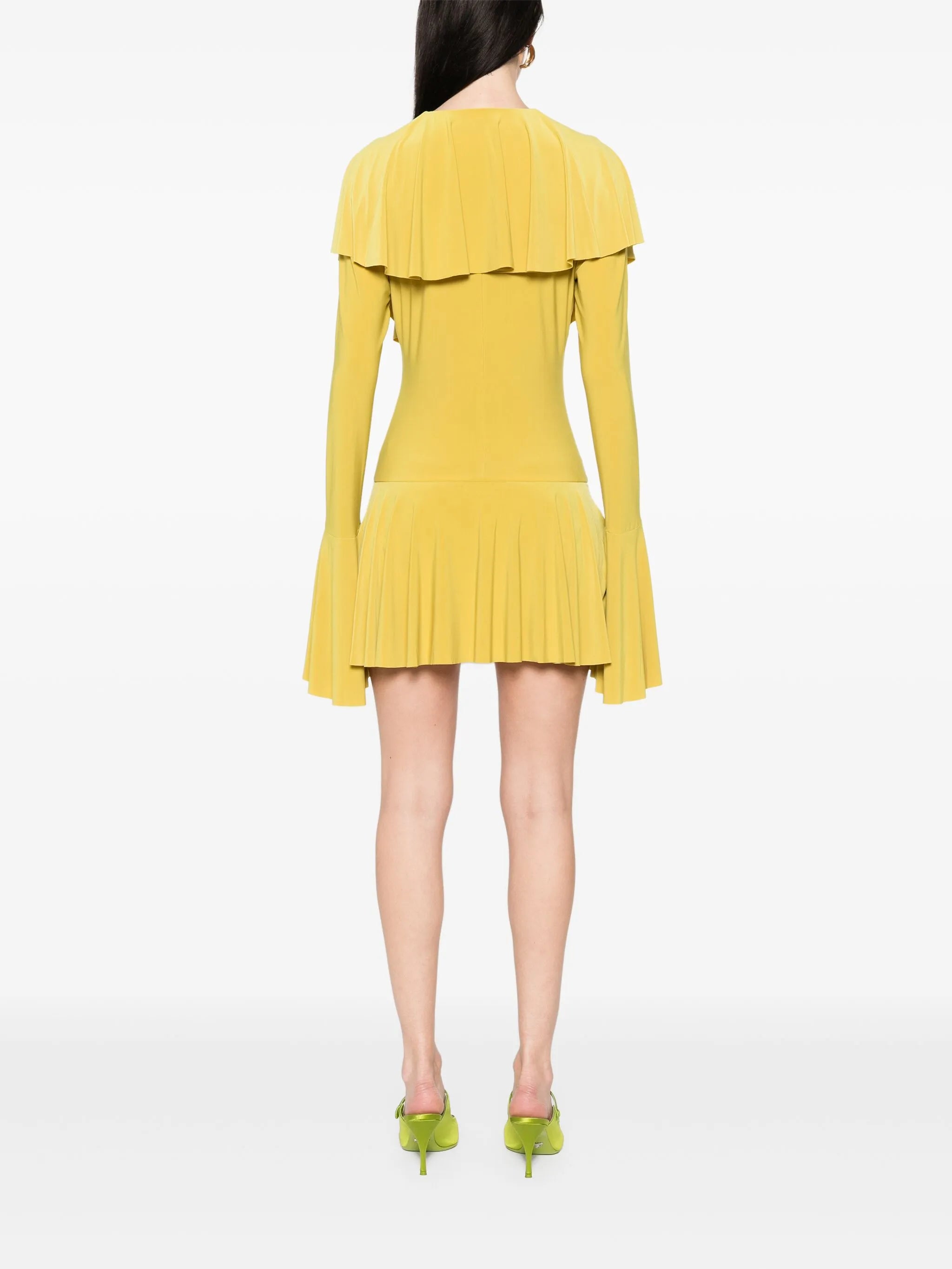 long-sleeve deep V-neck mini dress