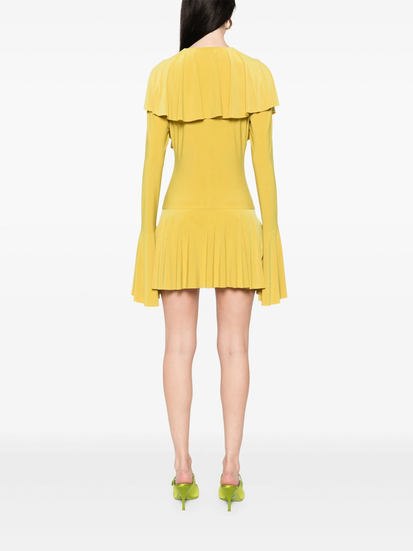 long-sleeve deep V-neck mini dress