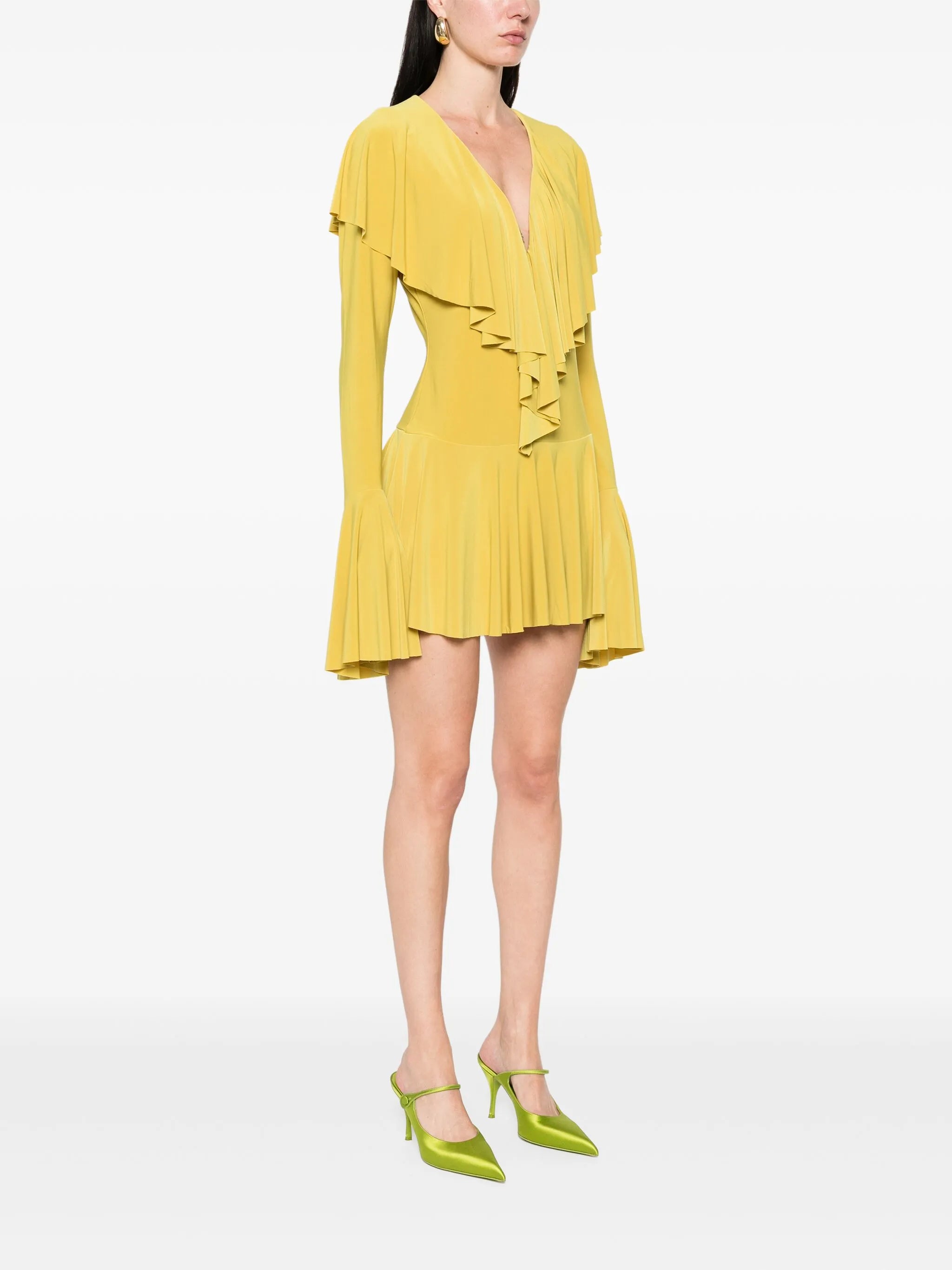 long-sleeve deep V-neck mini dress