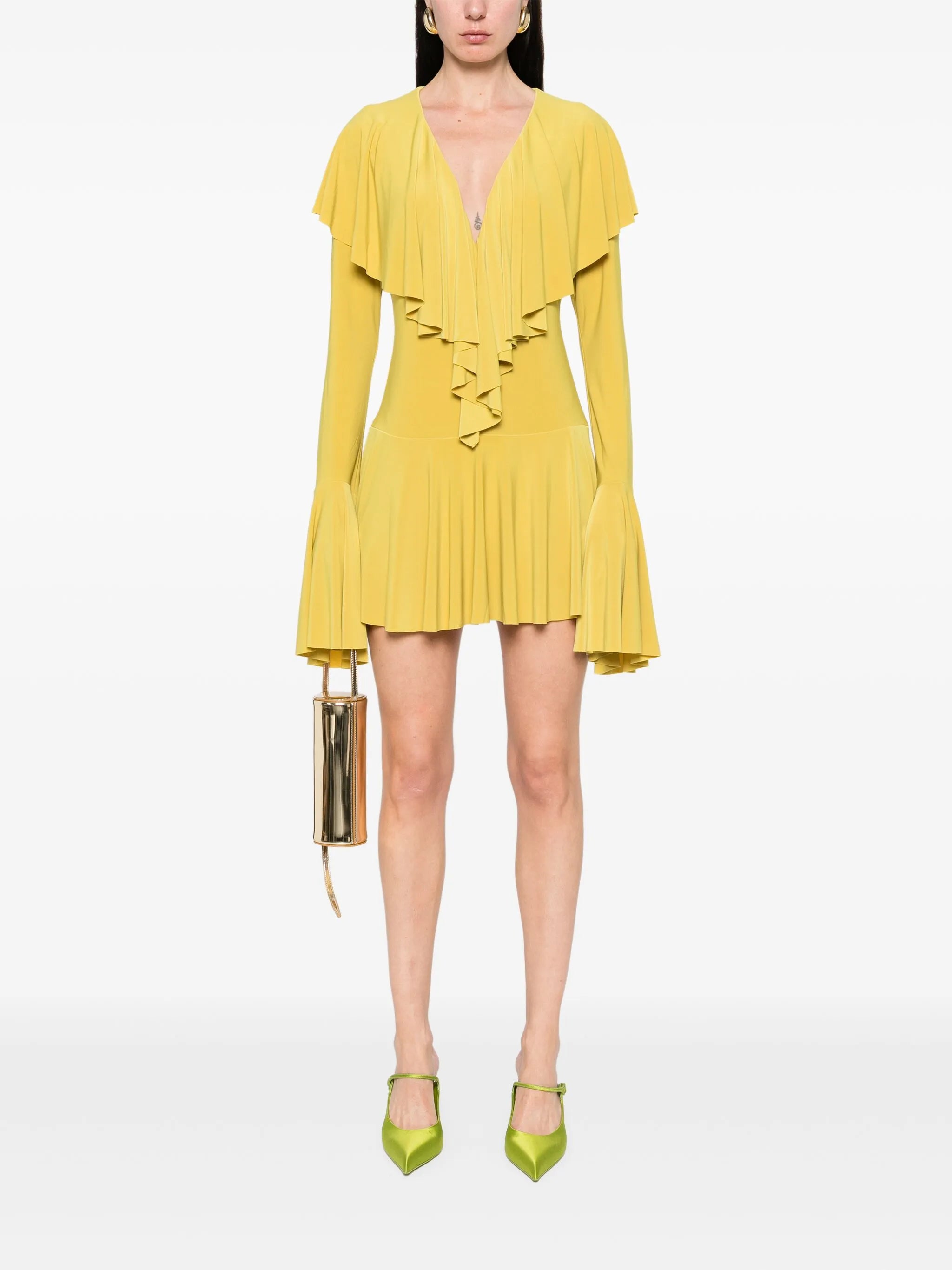 long-sleeve deep V-neck mini dress