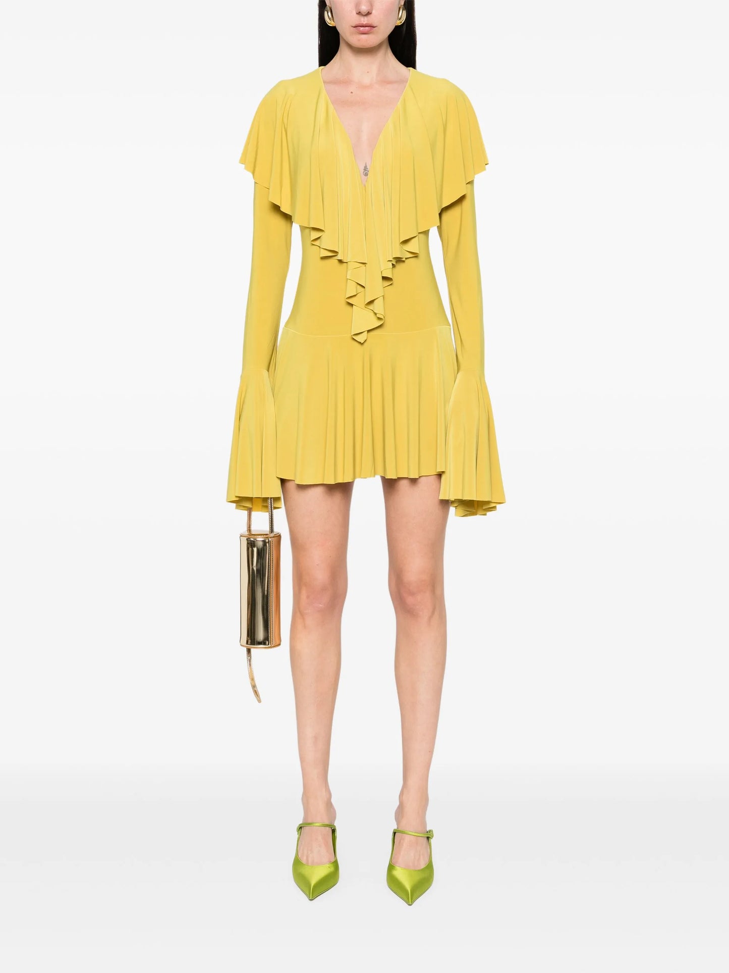 long-sleeve deep V-neck mini dress