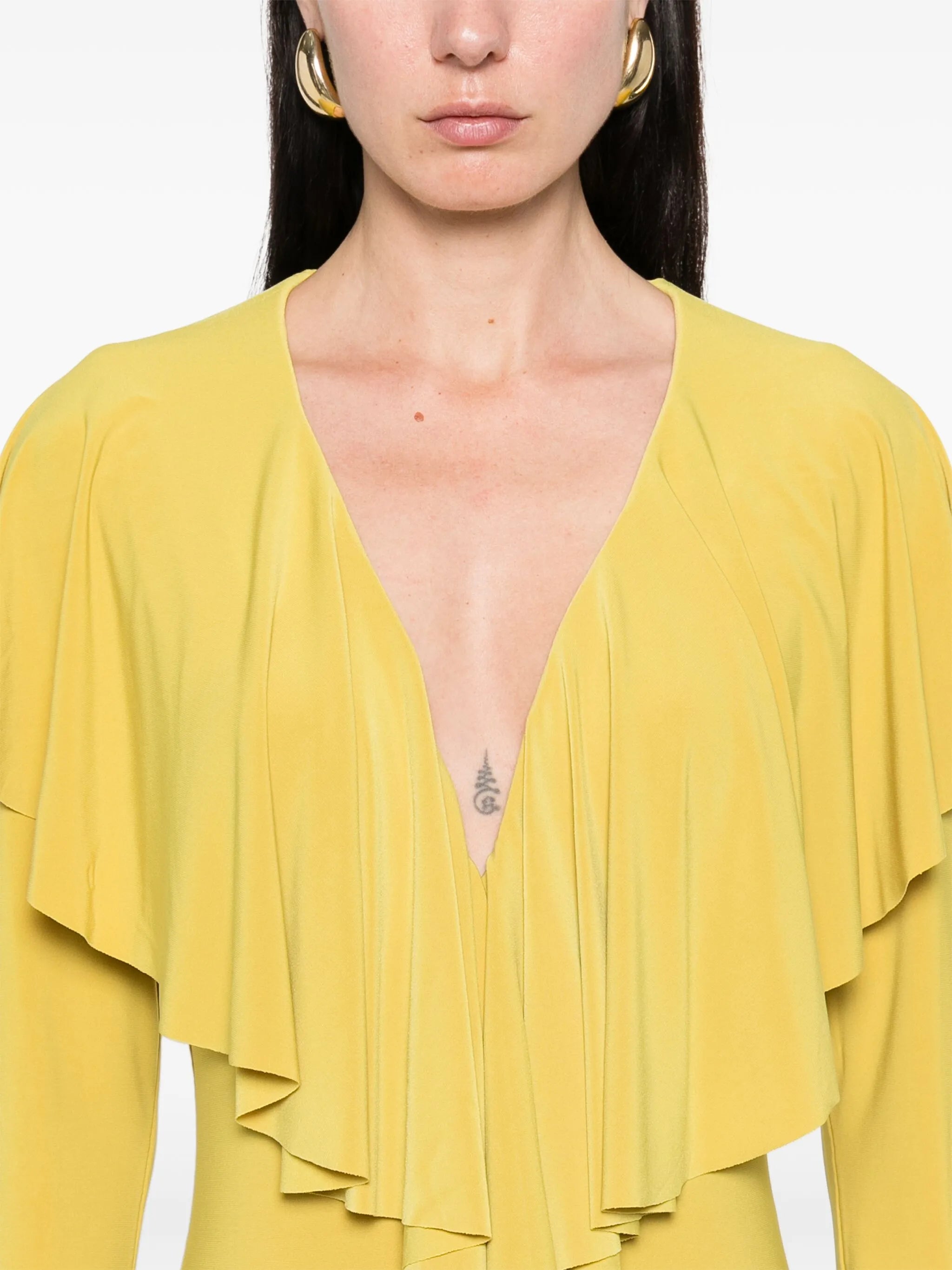 long-sleeve deep V-neck mini dress