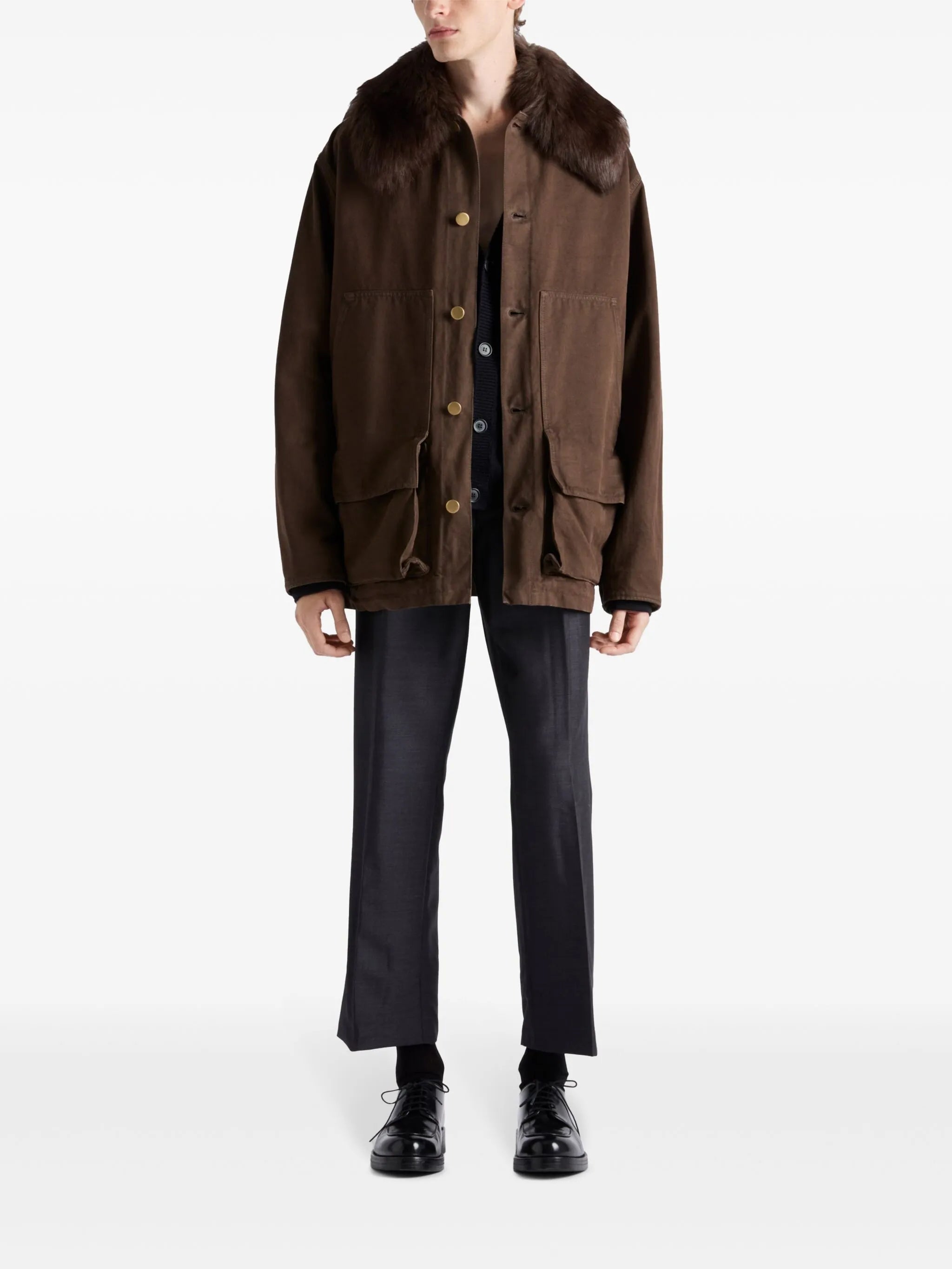 cotton shearling-collar jacket