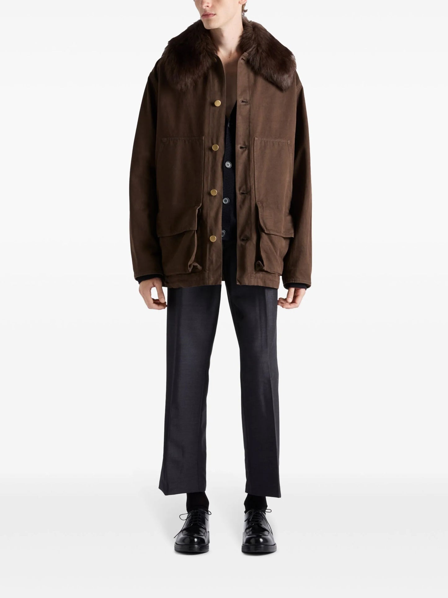 cotton shearling-collar jacket