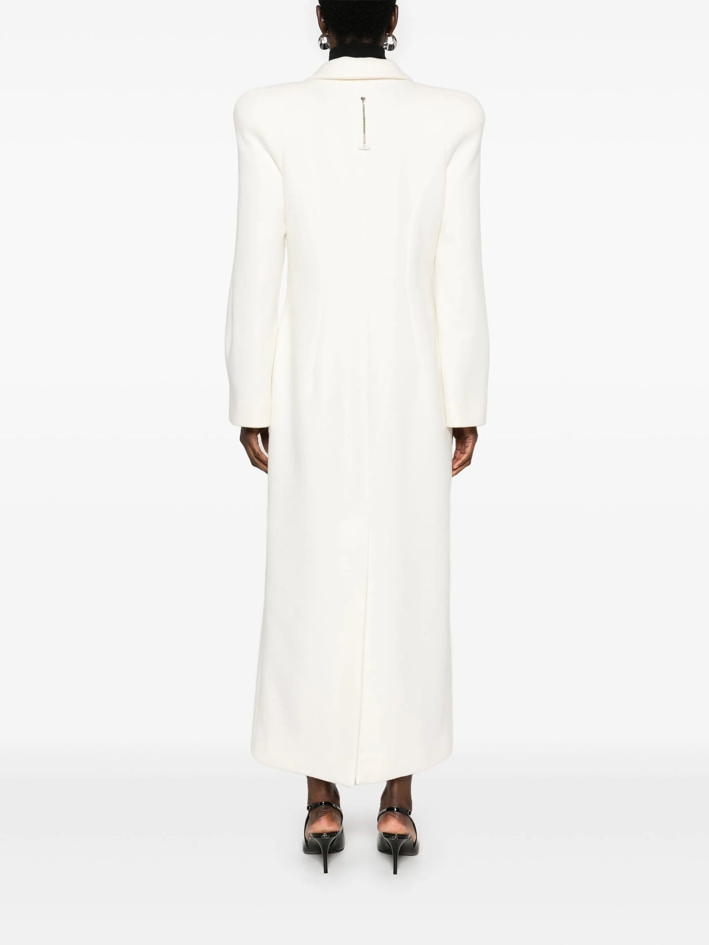 moulded-shoulder double-breasted coat