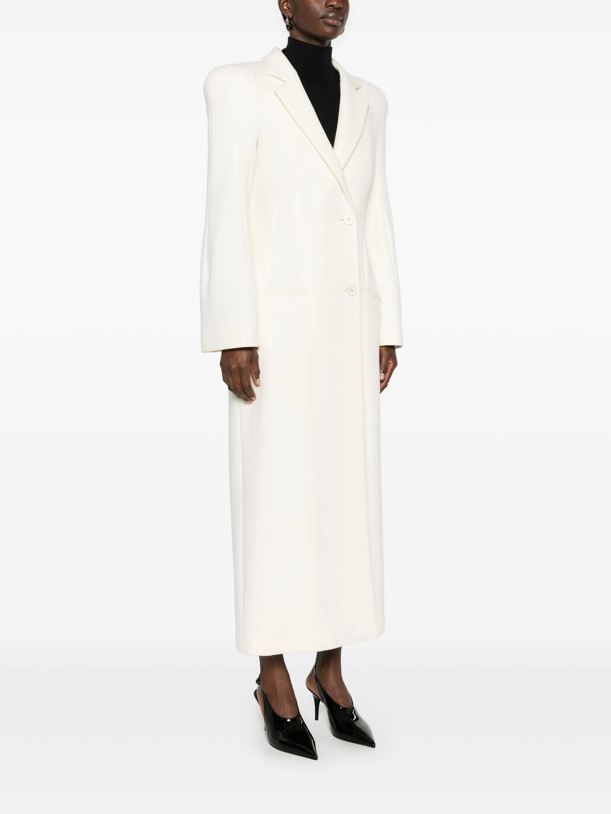 moulded-shoulder double-breasted coat