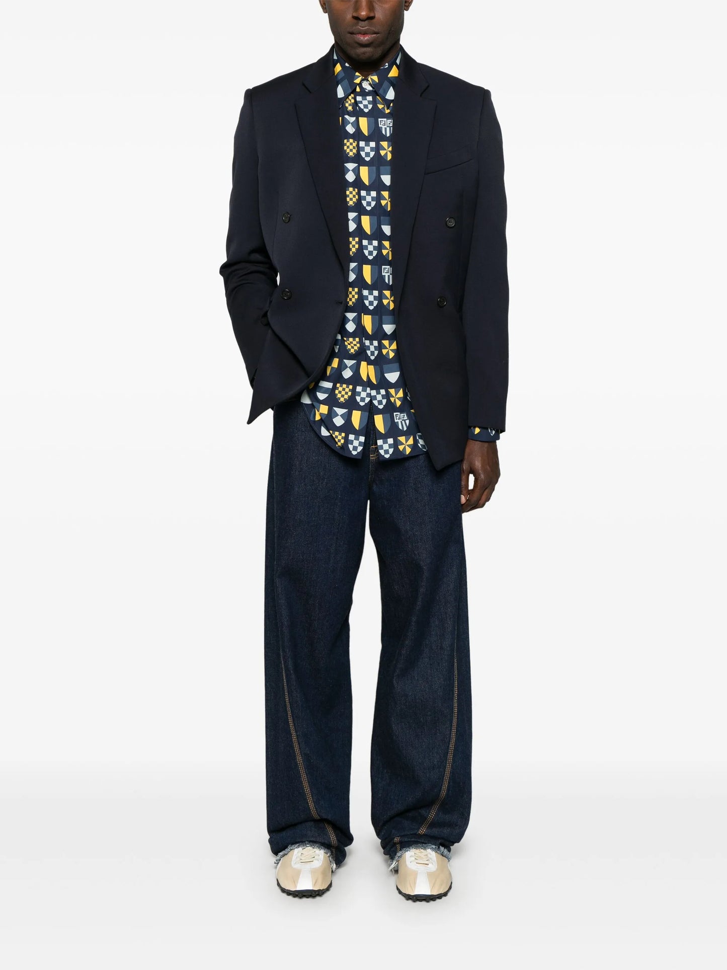 crest-print cotton shirt