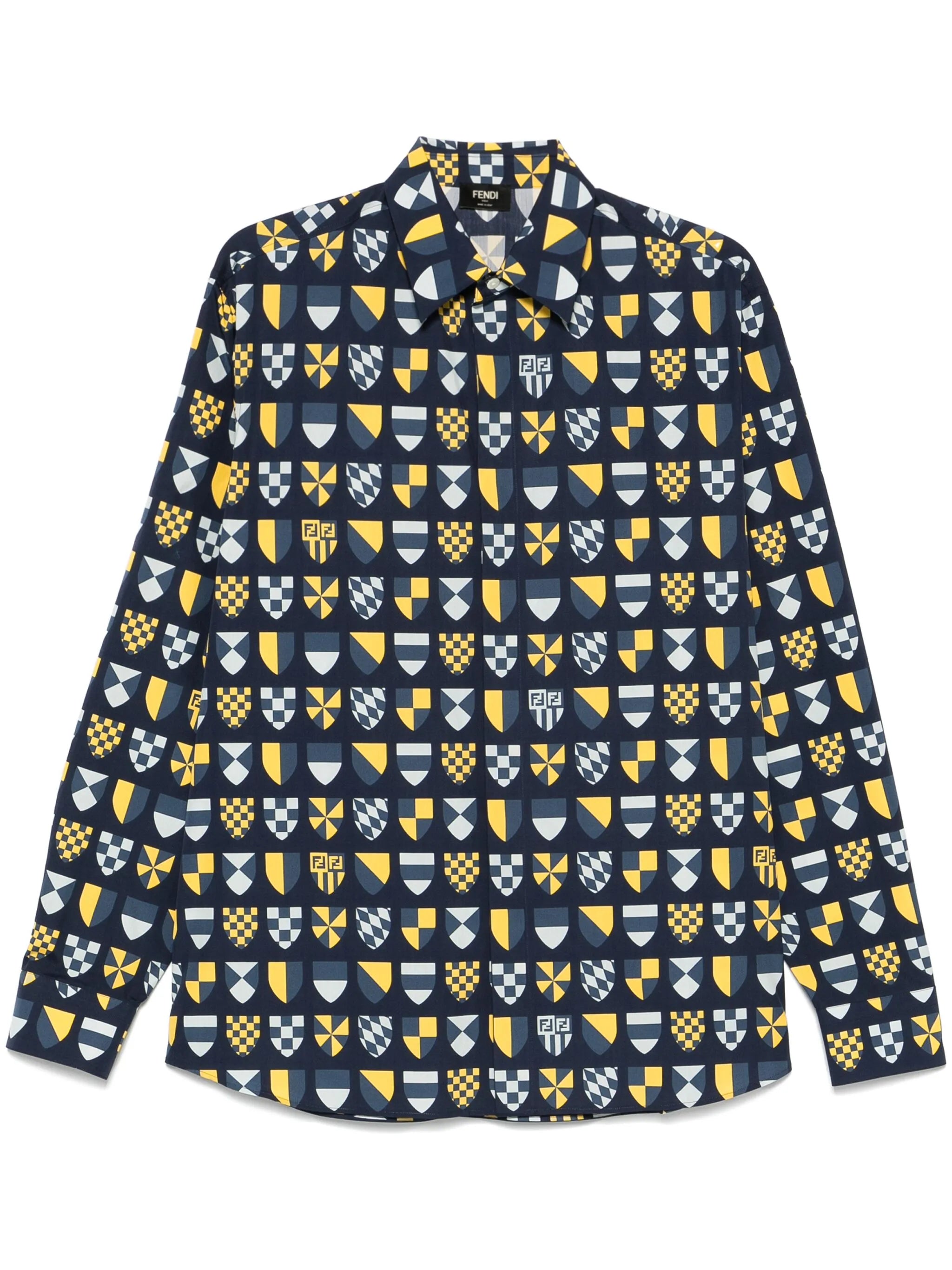 crest-print cotton shirt