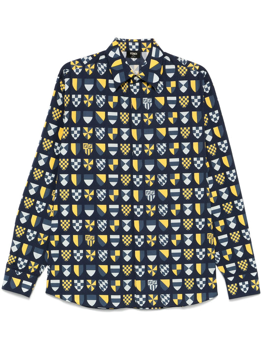 crest-print cotton shirt