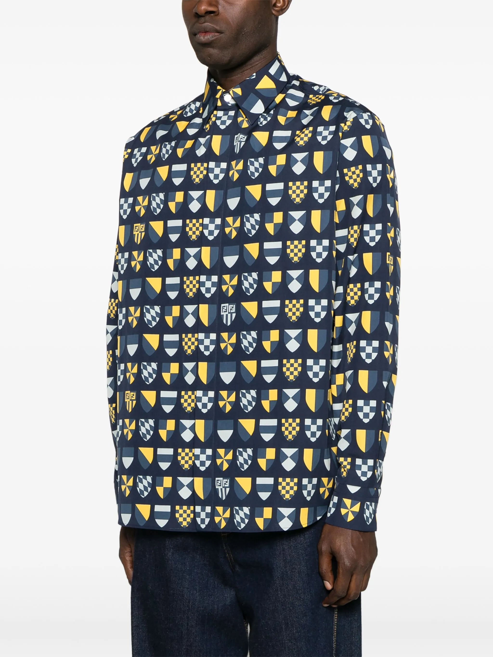crest-print cotton shirt
