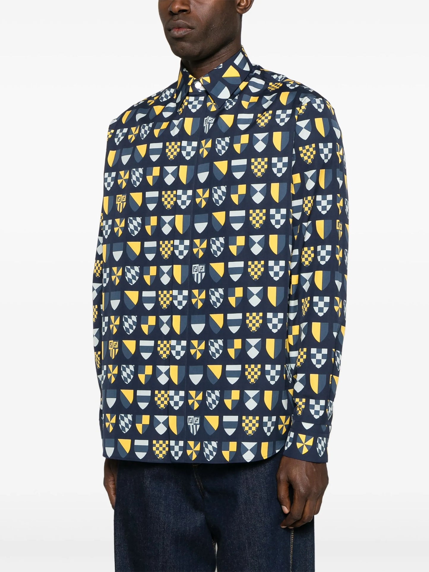 crest-print cotton shirt