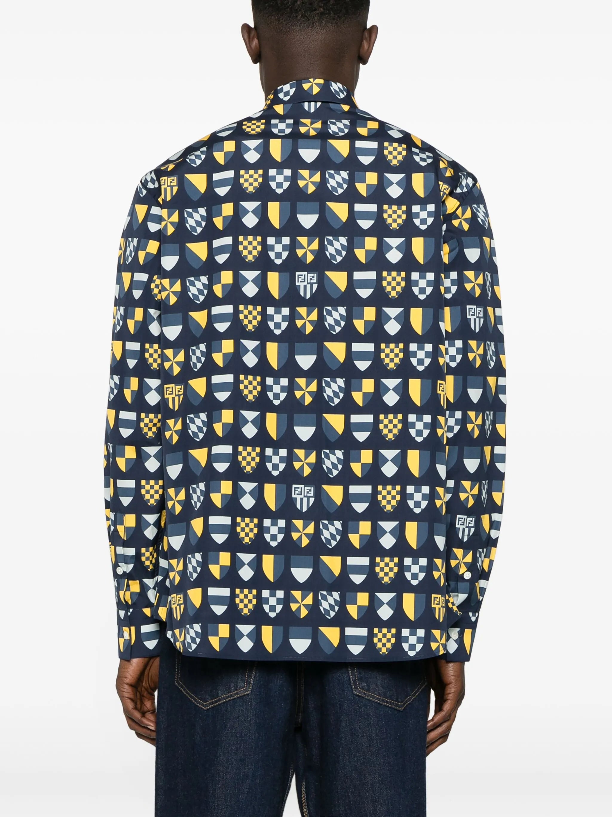 crest-print cotton shirt