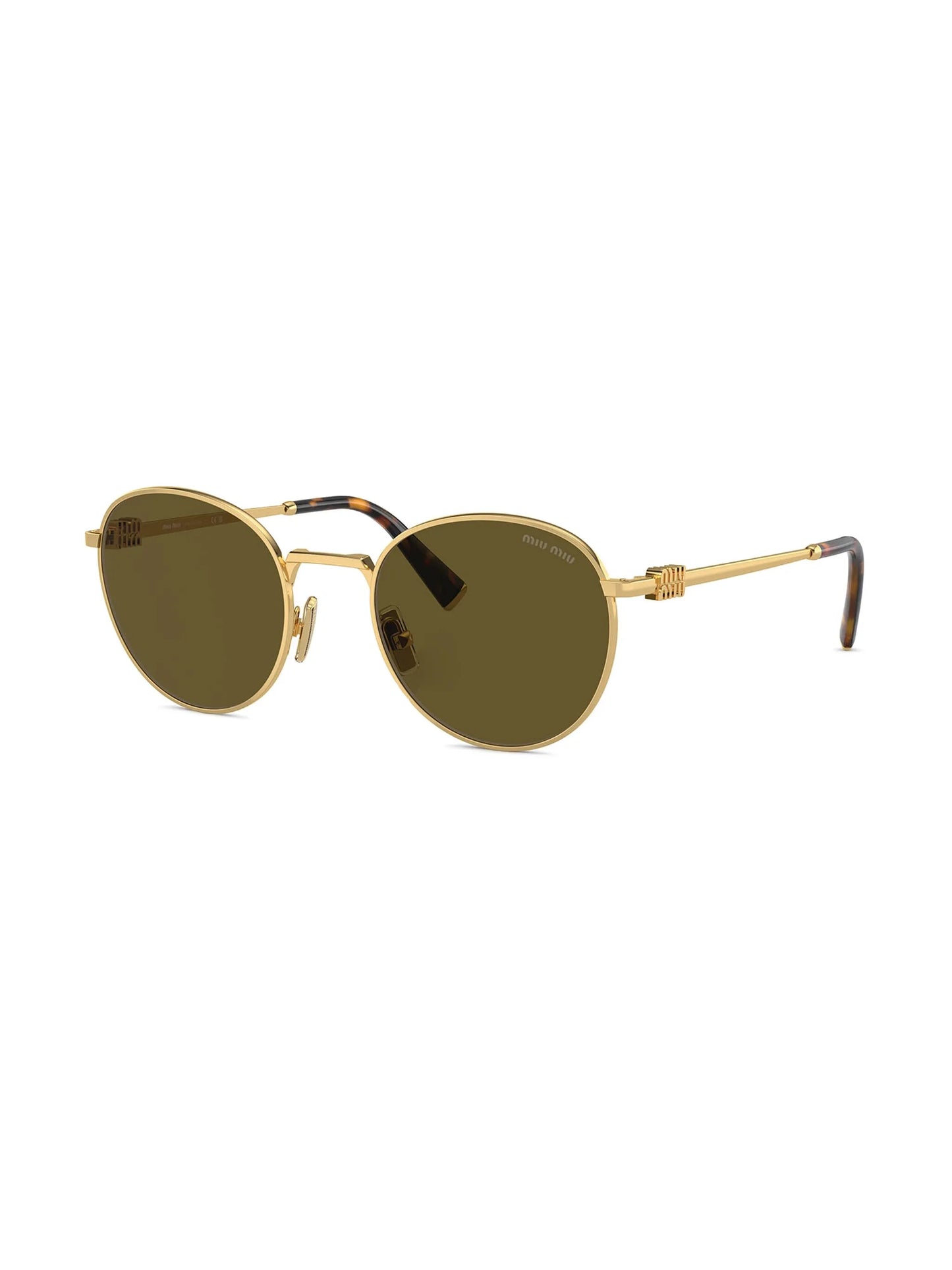 MIU MIU DARK BROWN AND GOLD METAL FRAME ROUND SUNGLASSES