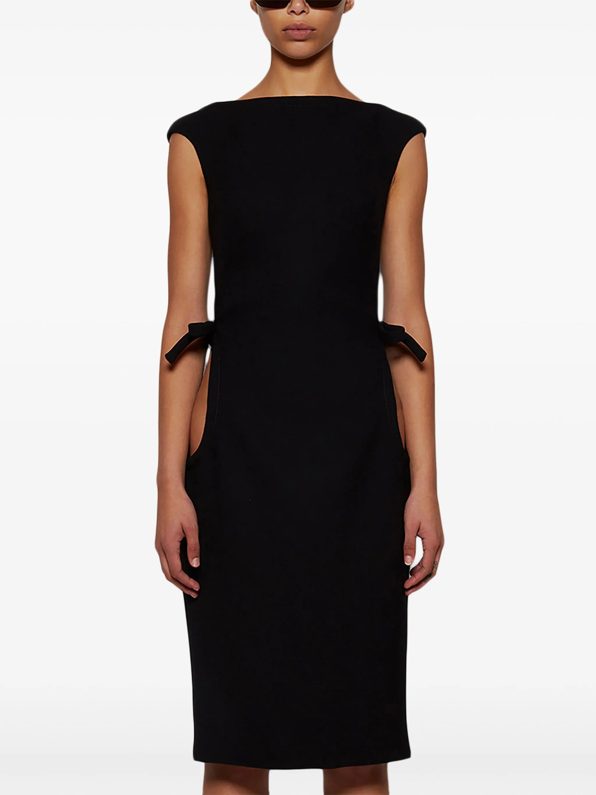 boat-neck wool midi dress