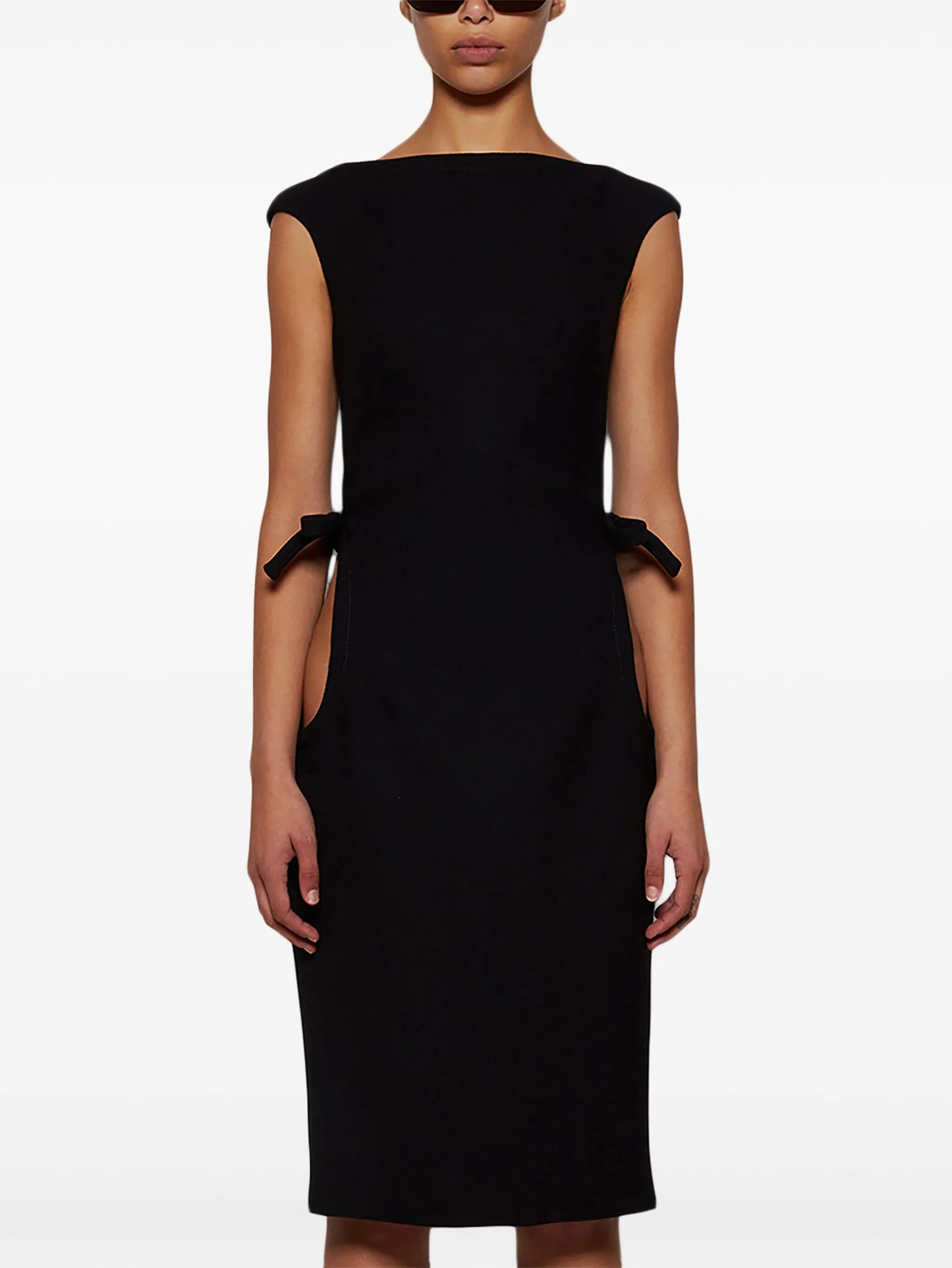 boat-neck wool midi dress