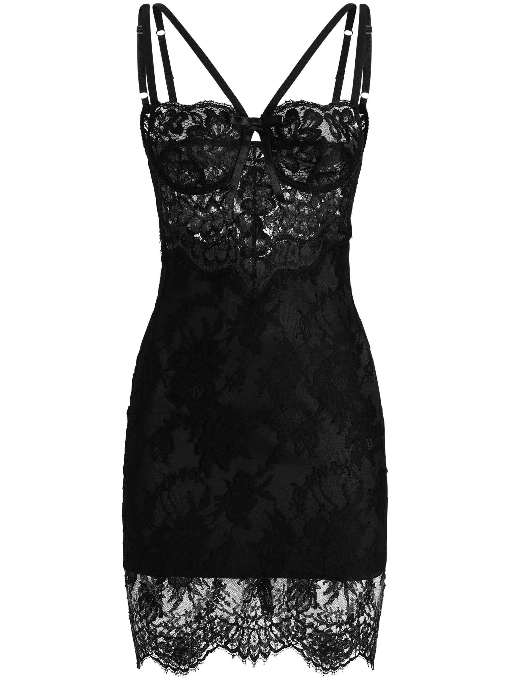 lace-appliqué mini dress