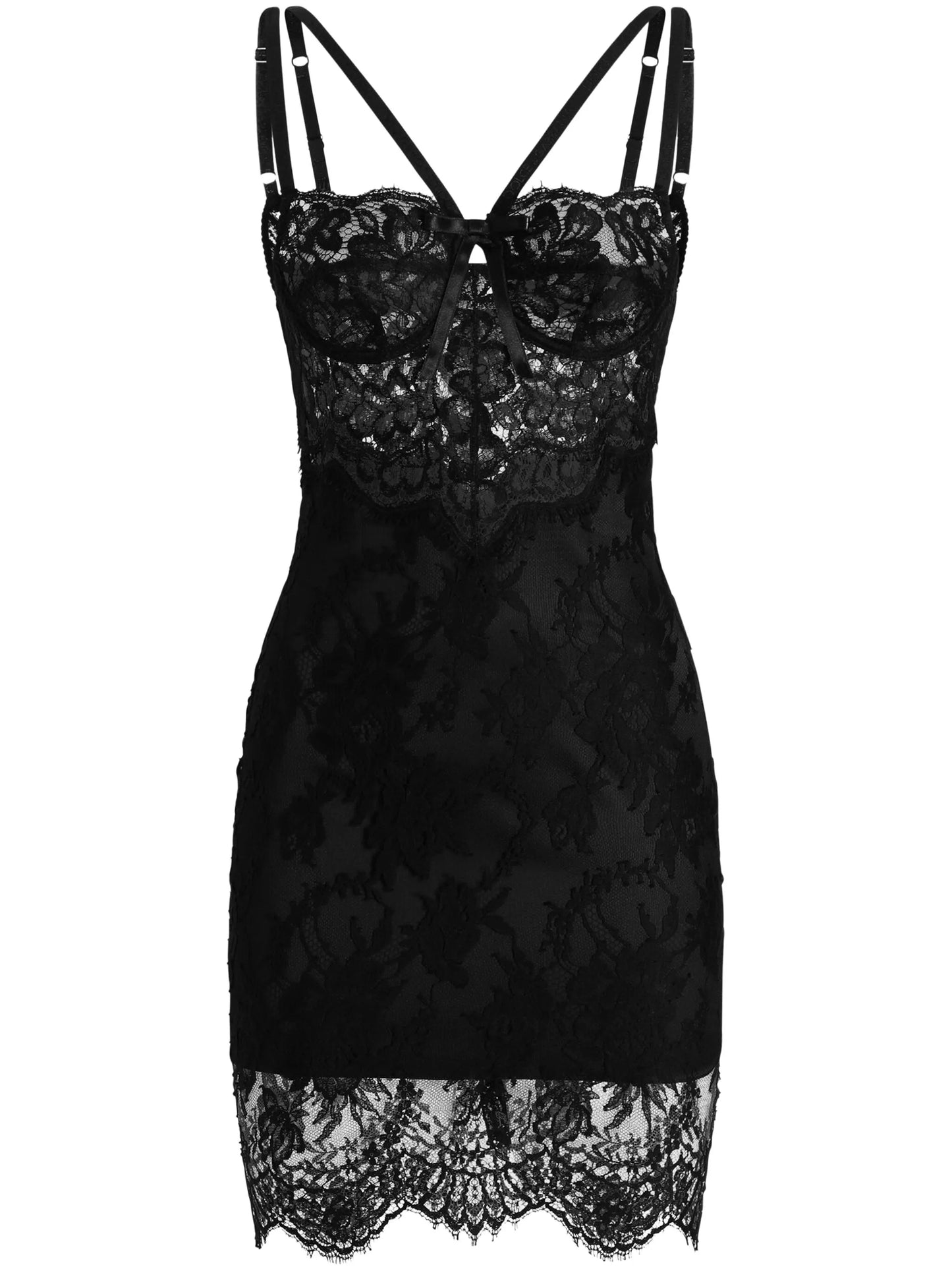 lace-appliqué mini dress
