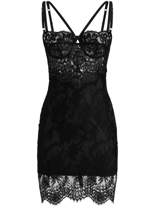 lace-appliqué mini dress