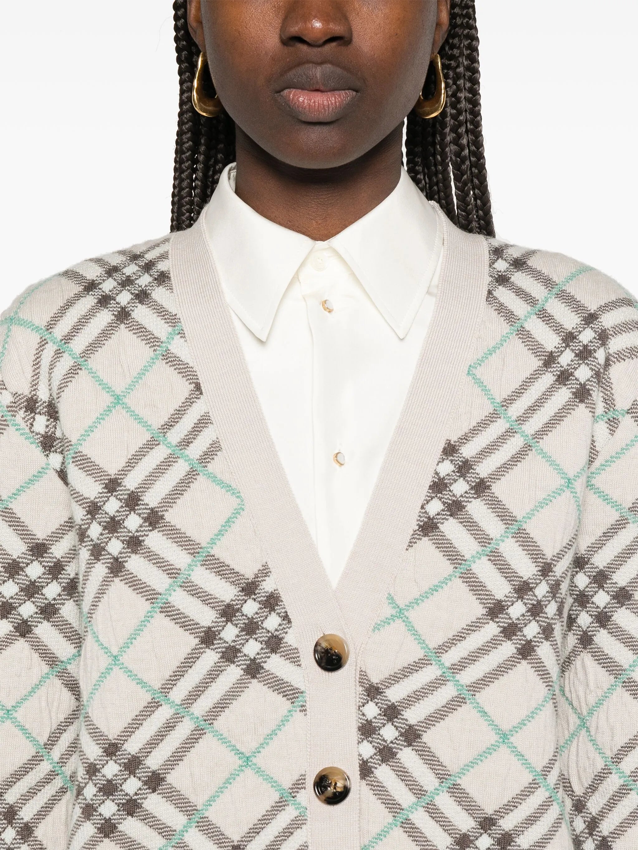 checked cardigan