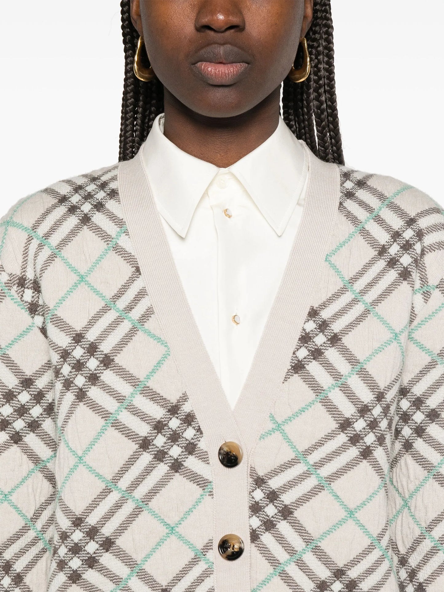 checked cardigan