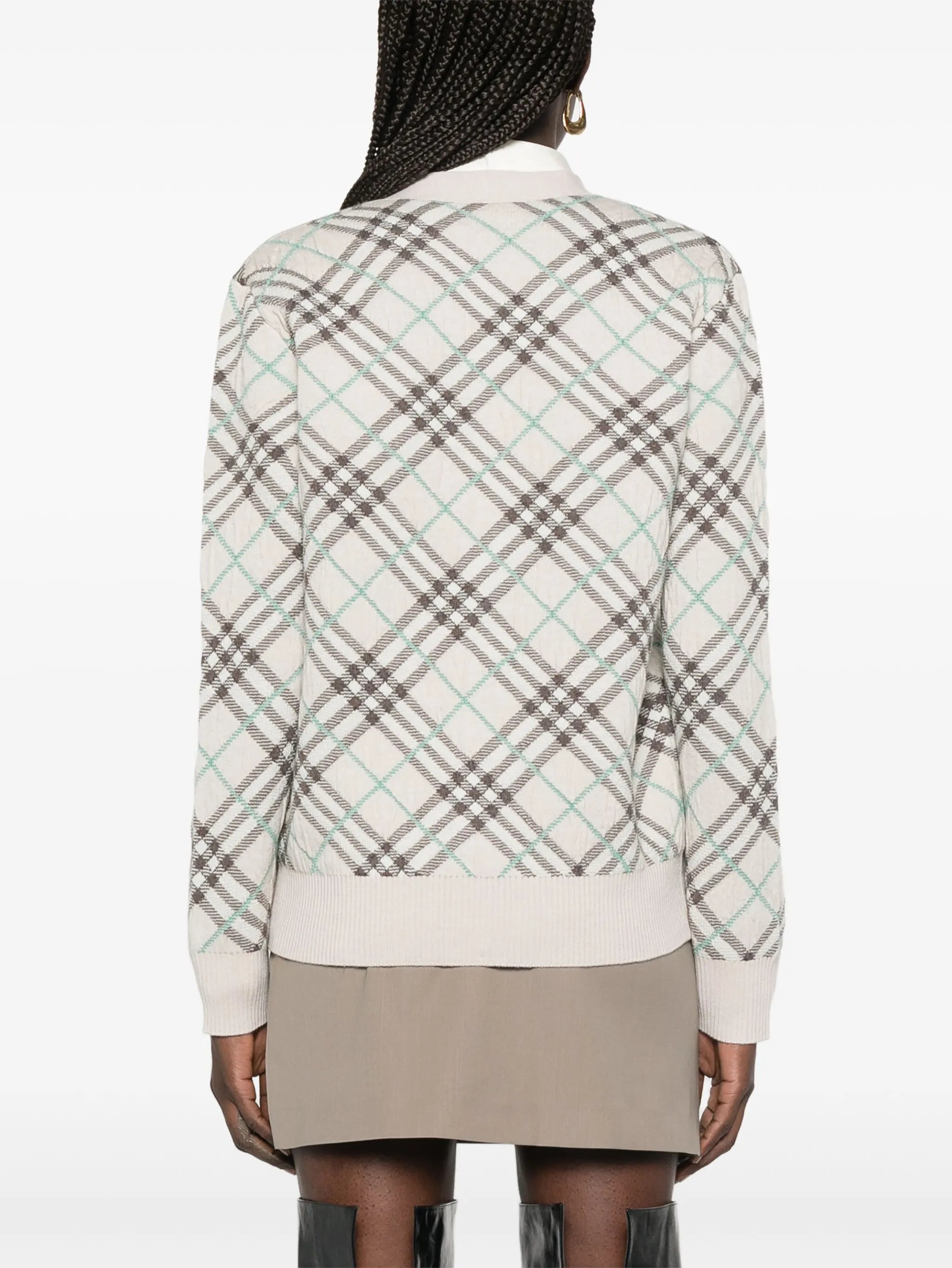 checked cardigan