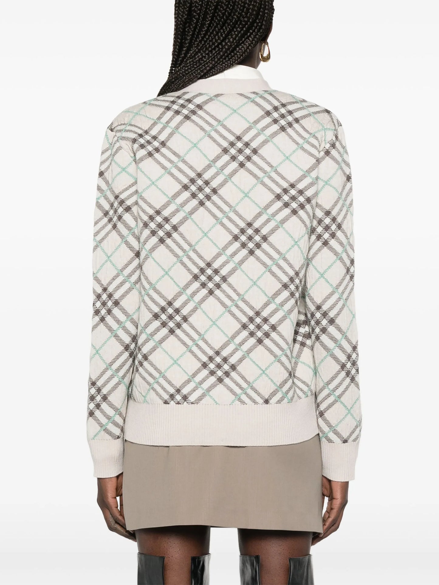 checked cardigan