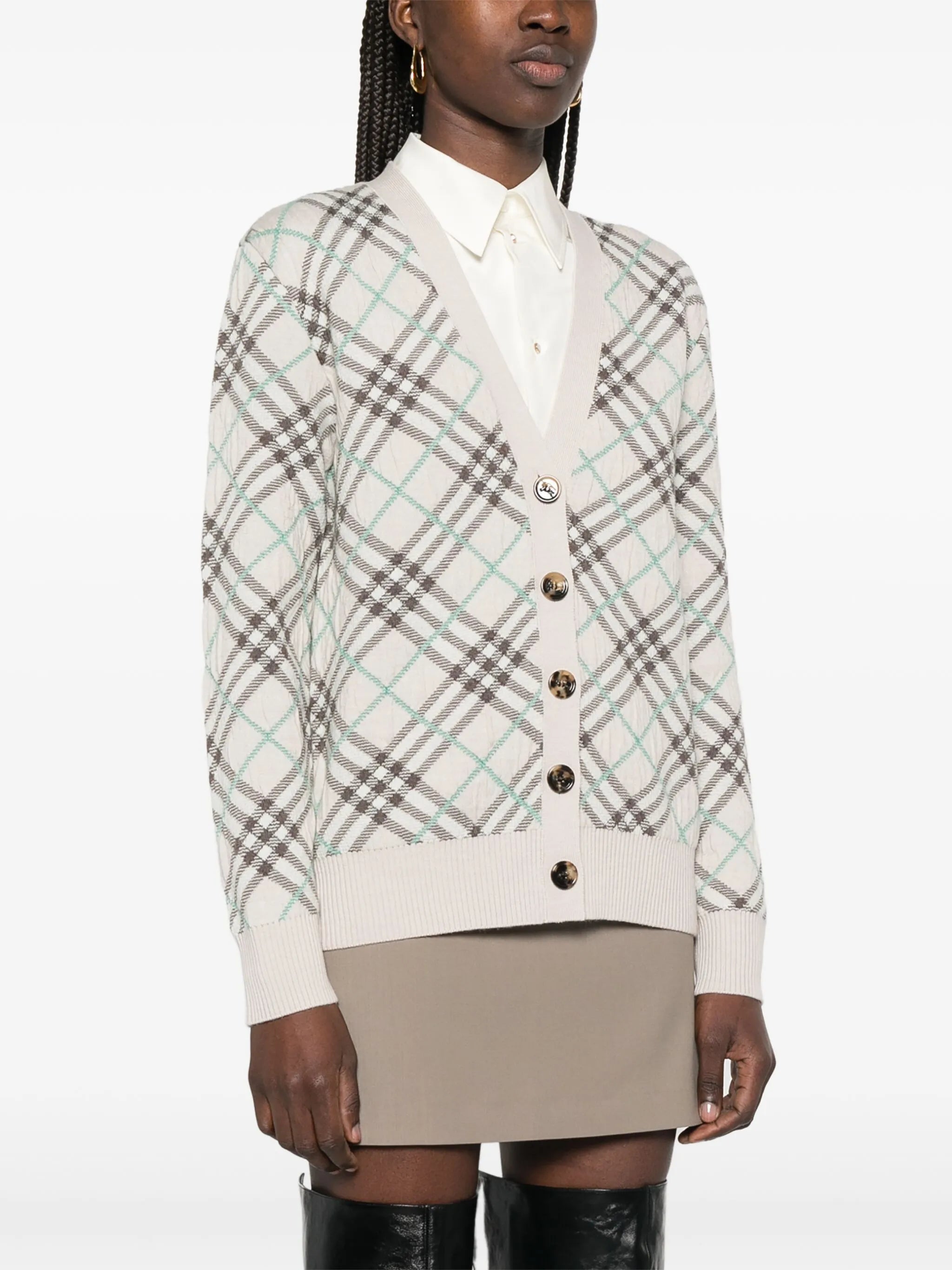 checked cardigan